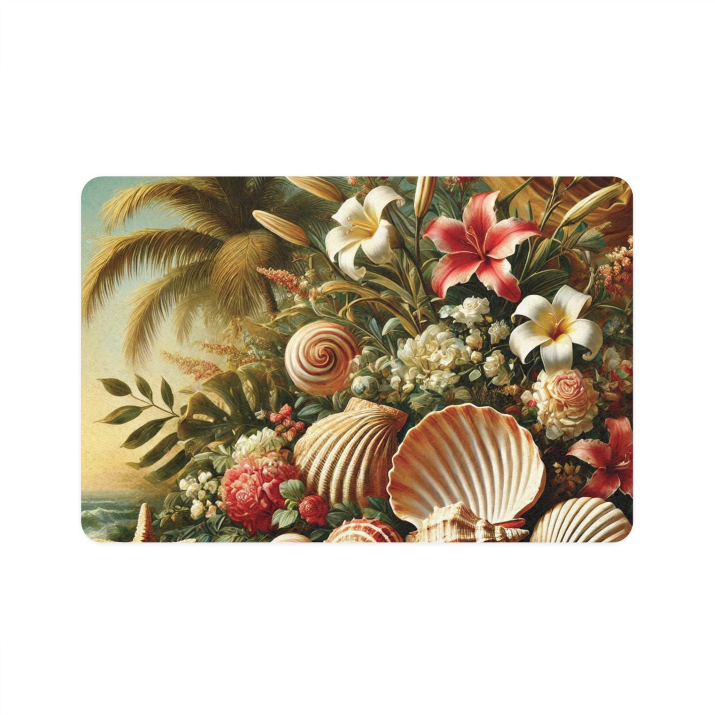 Pet Food Mat (12x18) - Shell and Flower Tablescape