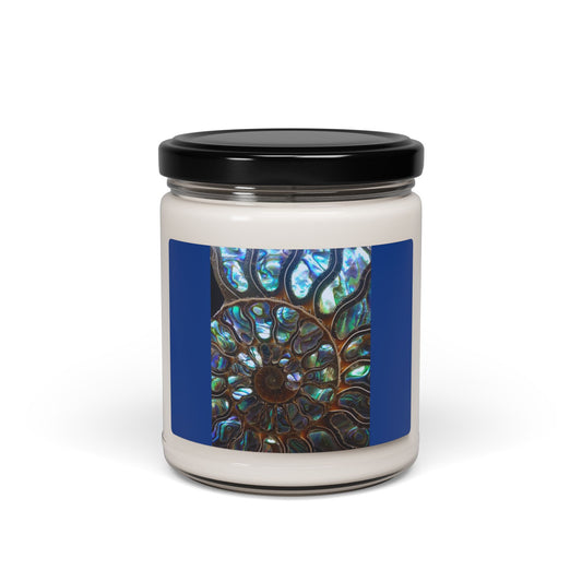 Scented Soy Candle, 9oz, Ammonite and Abalone, dark blue