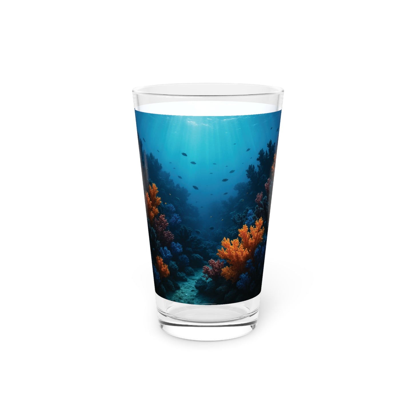 Pint Glass, 16oz - Black and Orange Coral