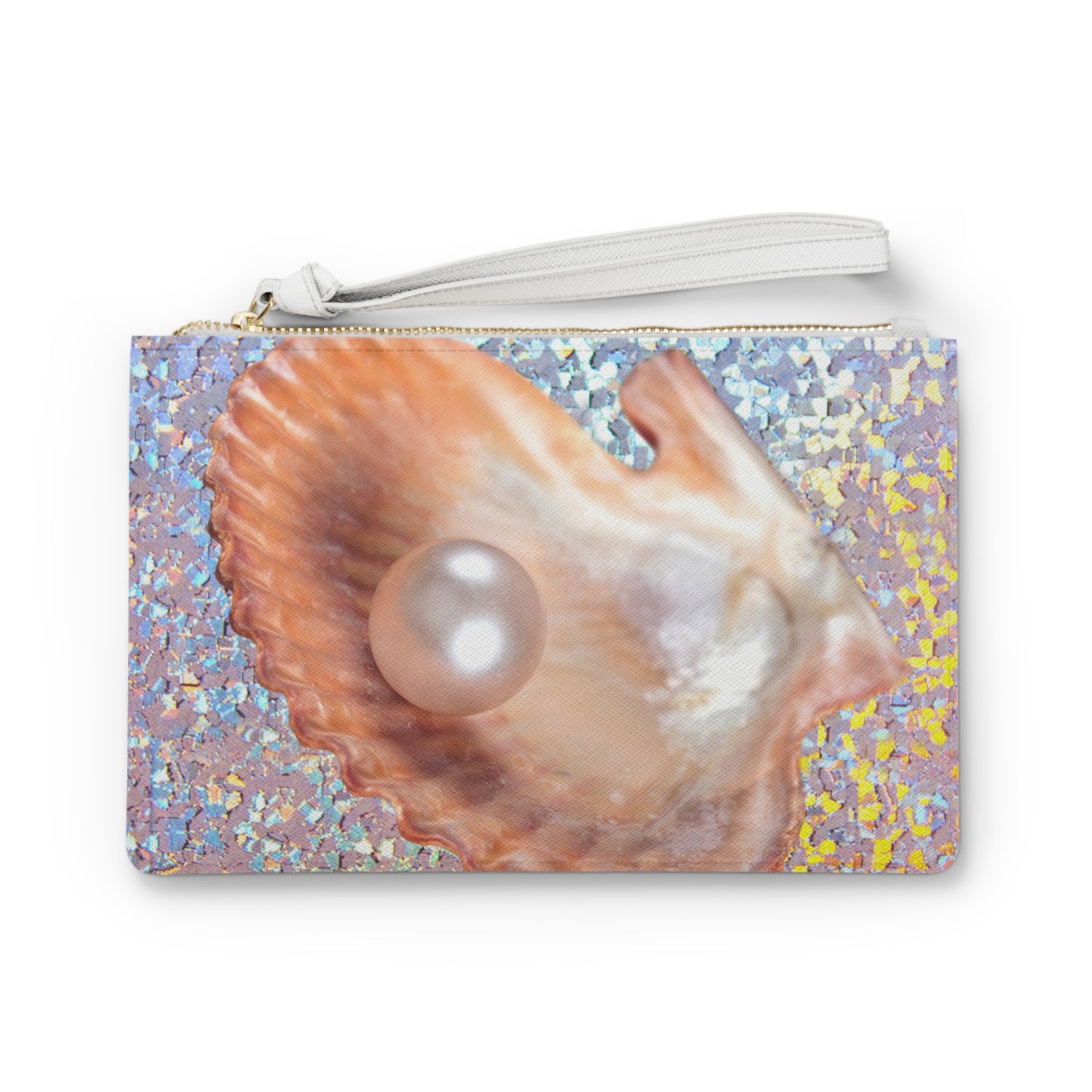 Tropical Faux Leather Clutch Bag - Perfect for Beach Adventures & Summer Vacations / Disco FW Peach Pearl Oyster