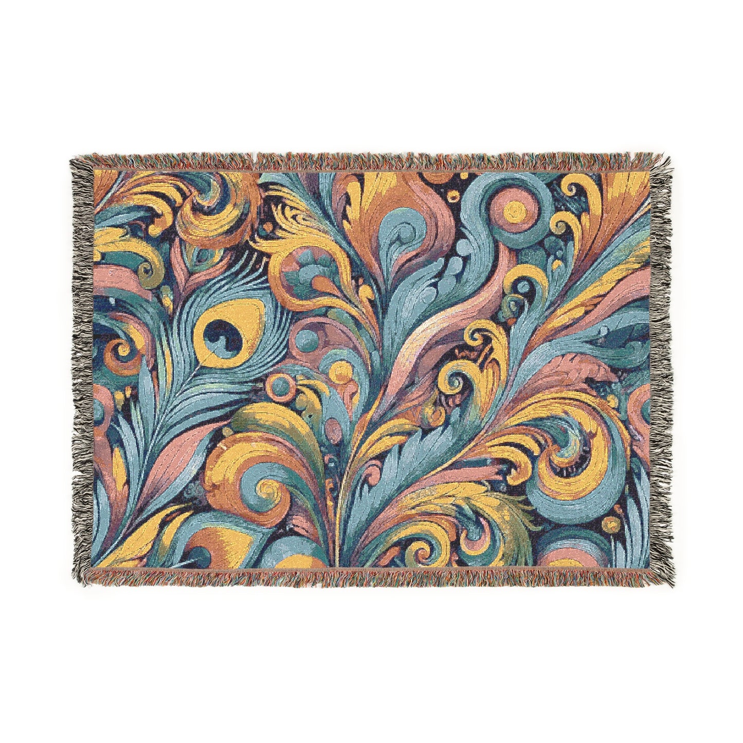 Woven Blanket, 3 Sizes - Tropical Home Decor / Peacock Feather Currents