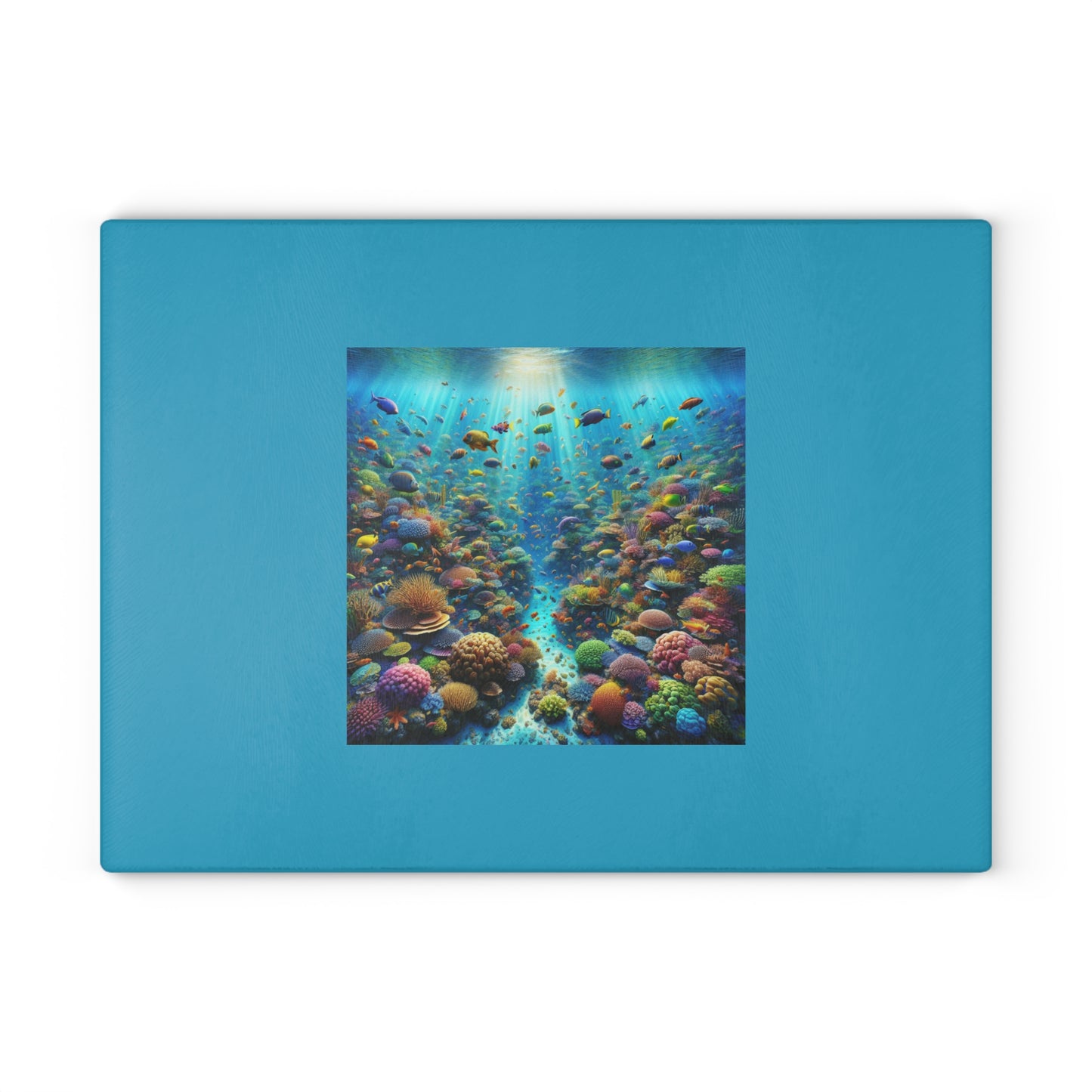 Glass Cutting Board, 2 sizes - Busy Coral Reef/Turquoise