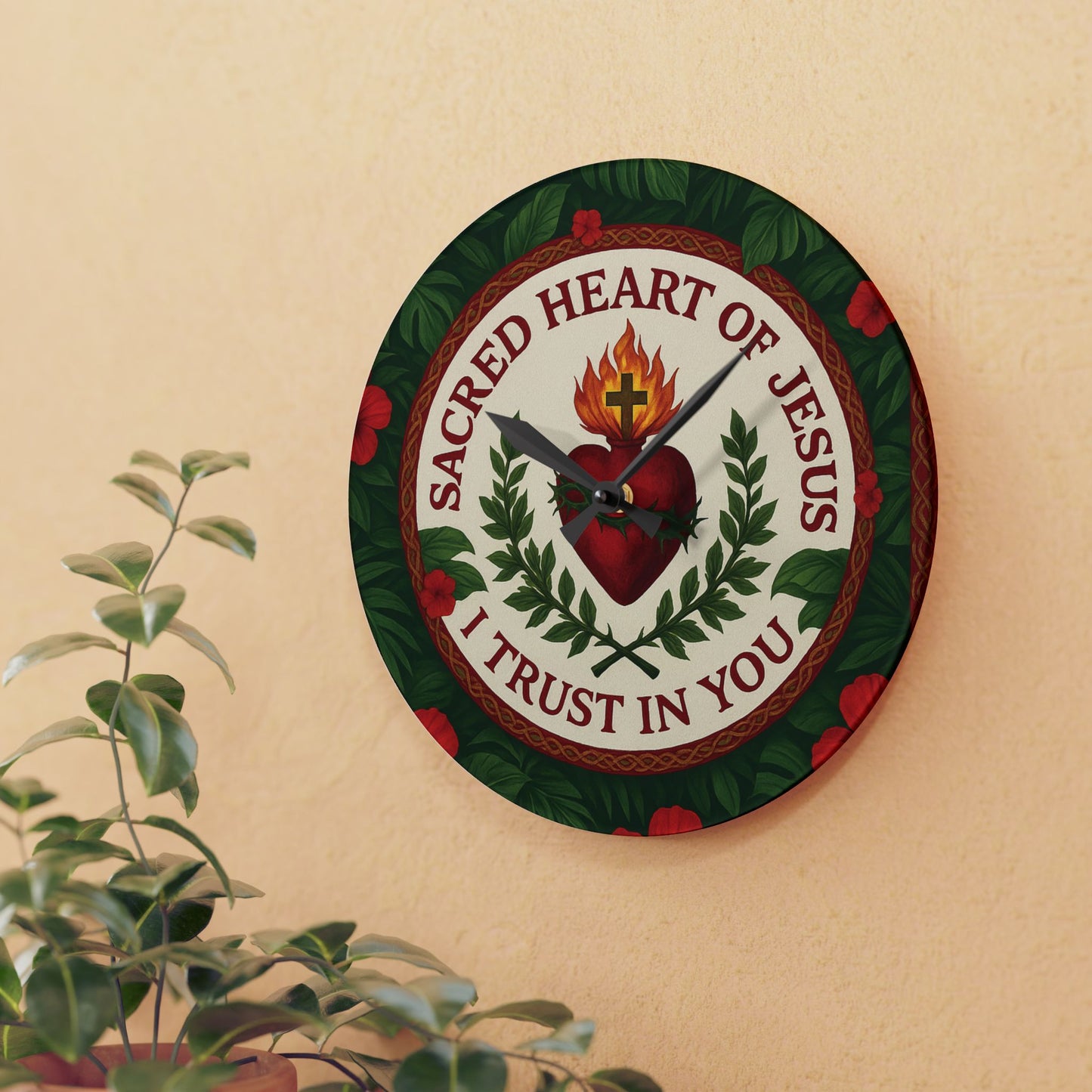 Religious Acrylic Wall Clock / Sacred Heart of Jesus Prayer