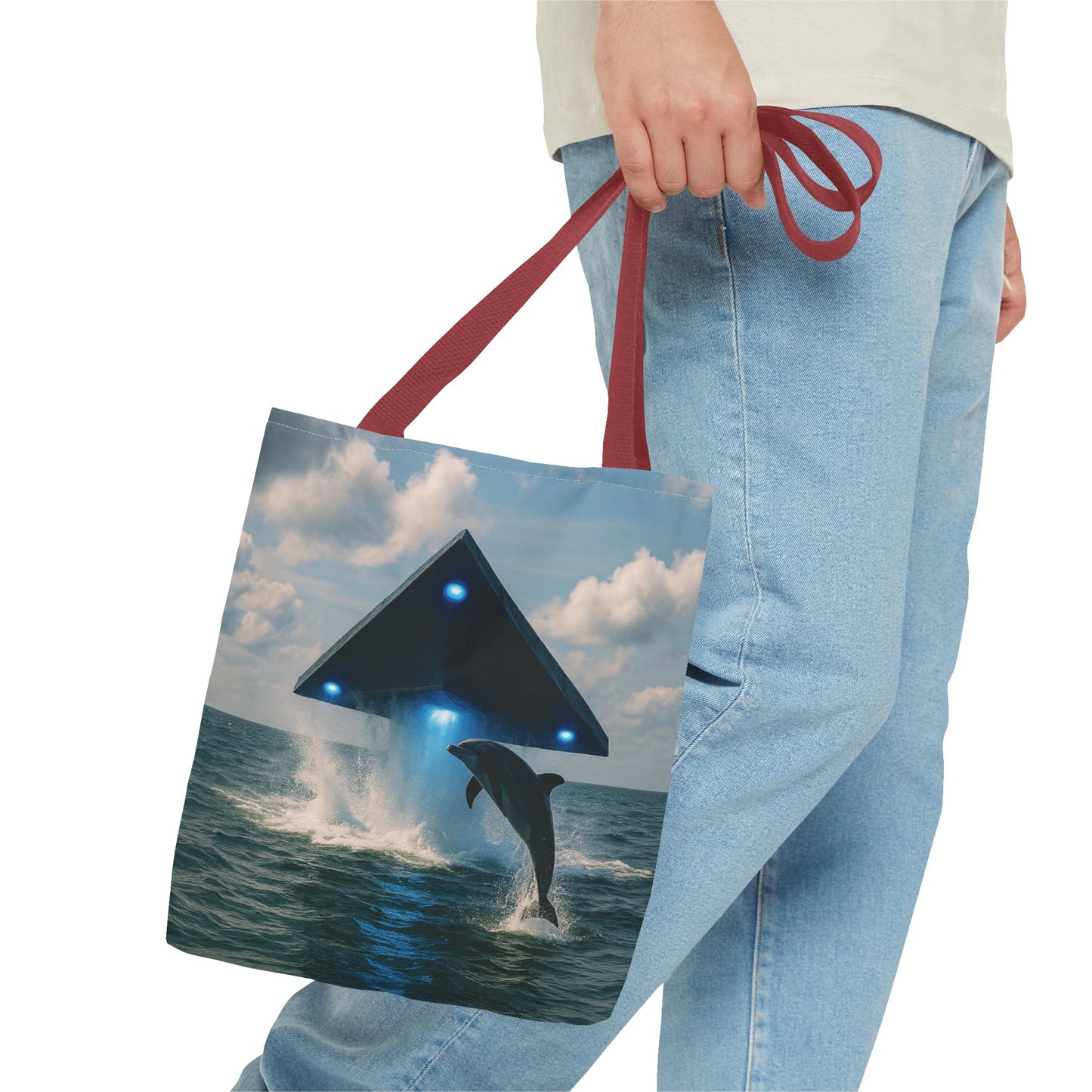 UFO and Dolphin in Ocean Tote Bag - 3 Sizes