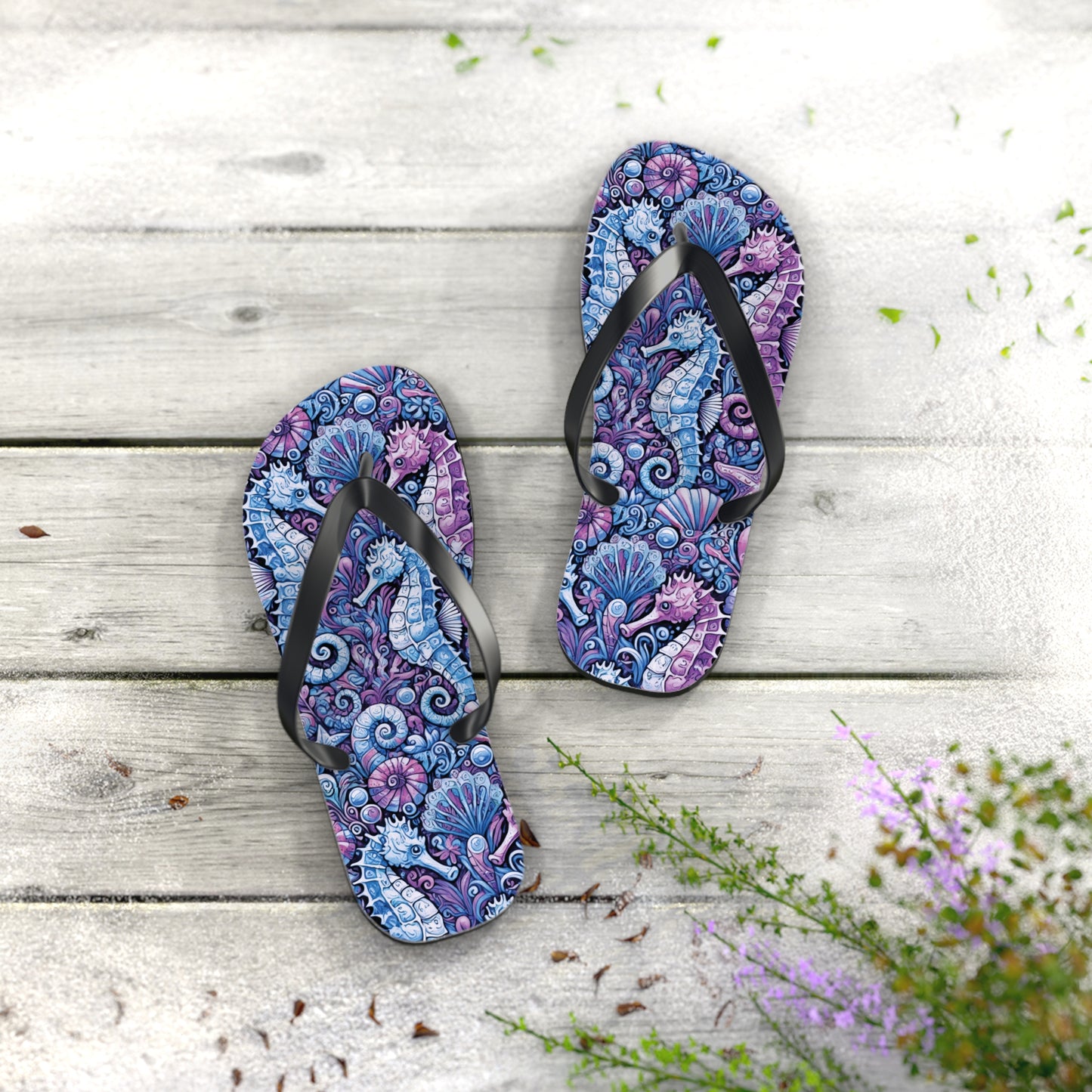 Flip Flops - Seahorses/Blue