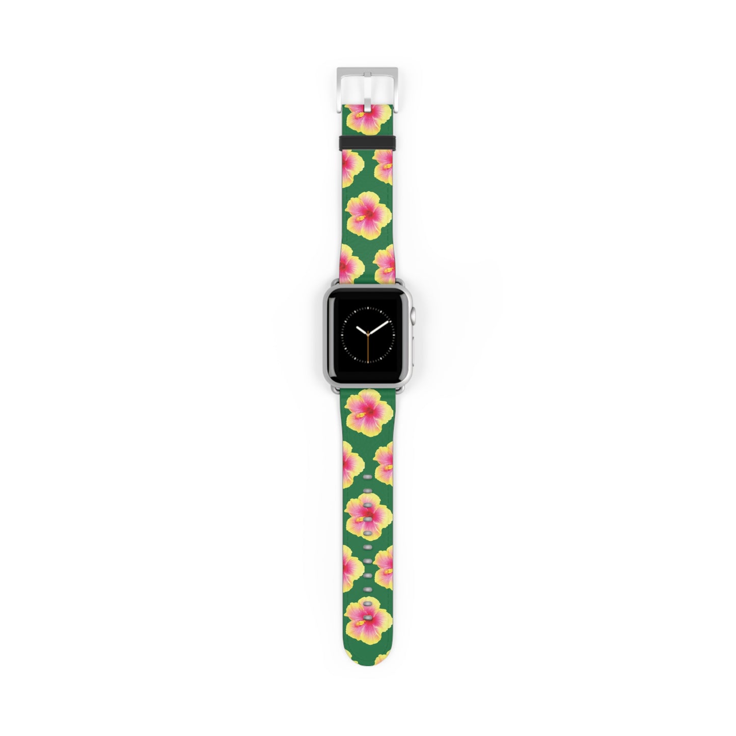 Apple Watch Band - REAL Yellow/Orange Hibiscus Flower, Dark Green