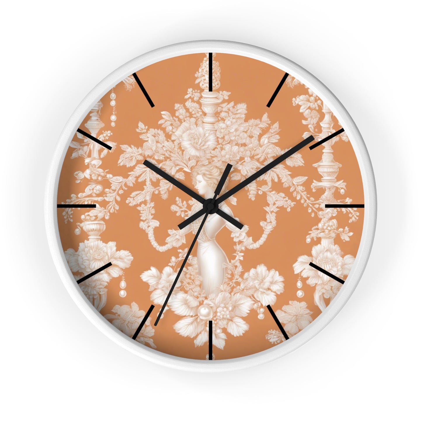 Wall Clock, Pearl Lady Toile / Melon, Hands/Base Variants