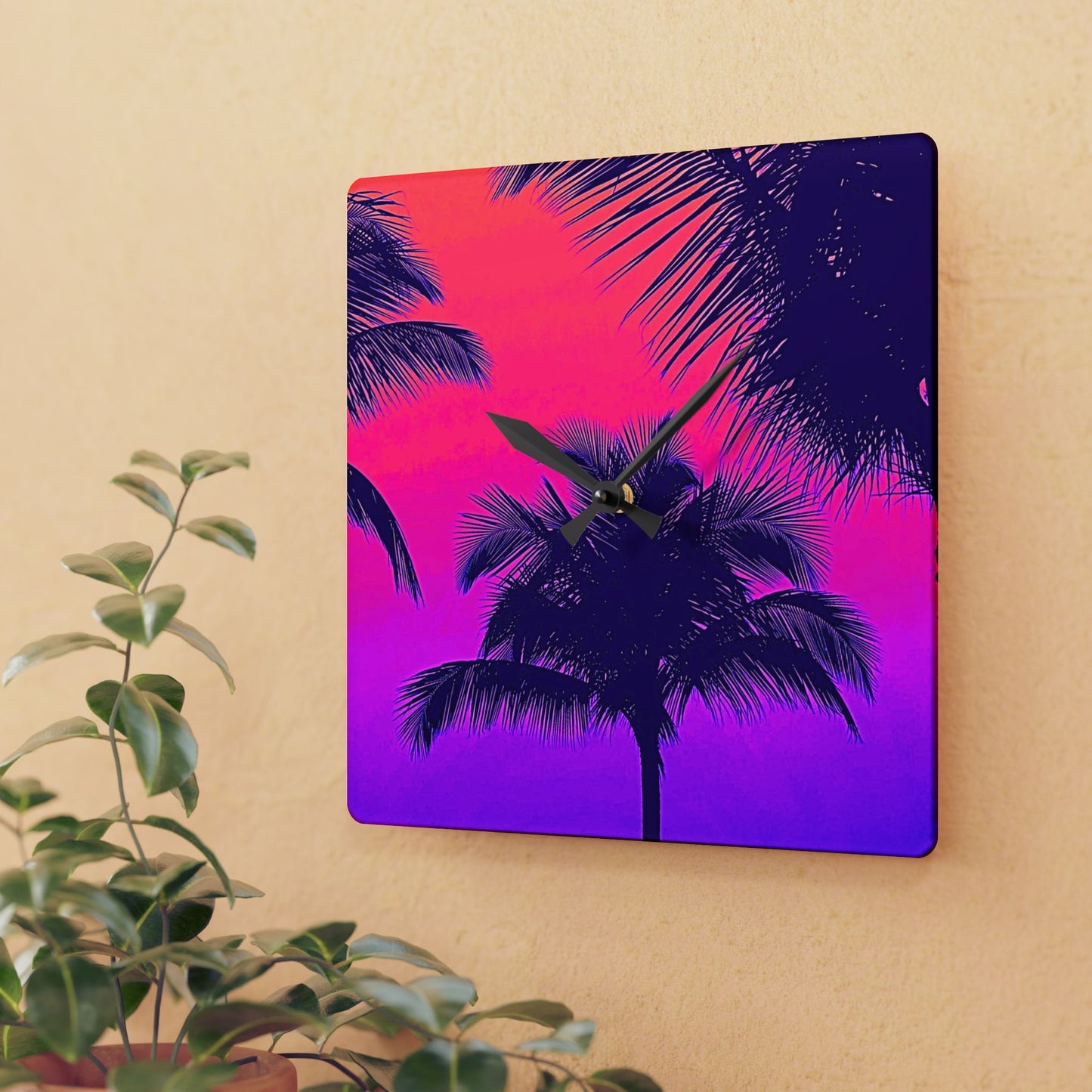 Acrylic Wall Clock / Palm Glow Pop