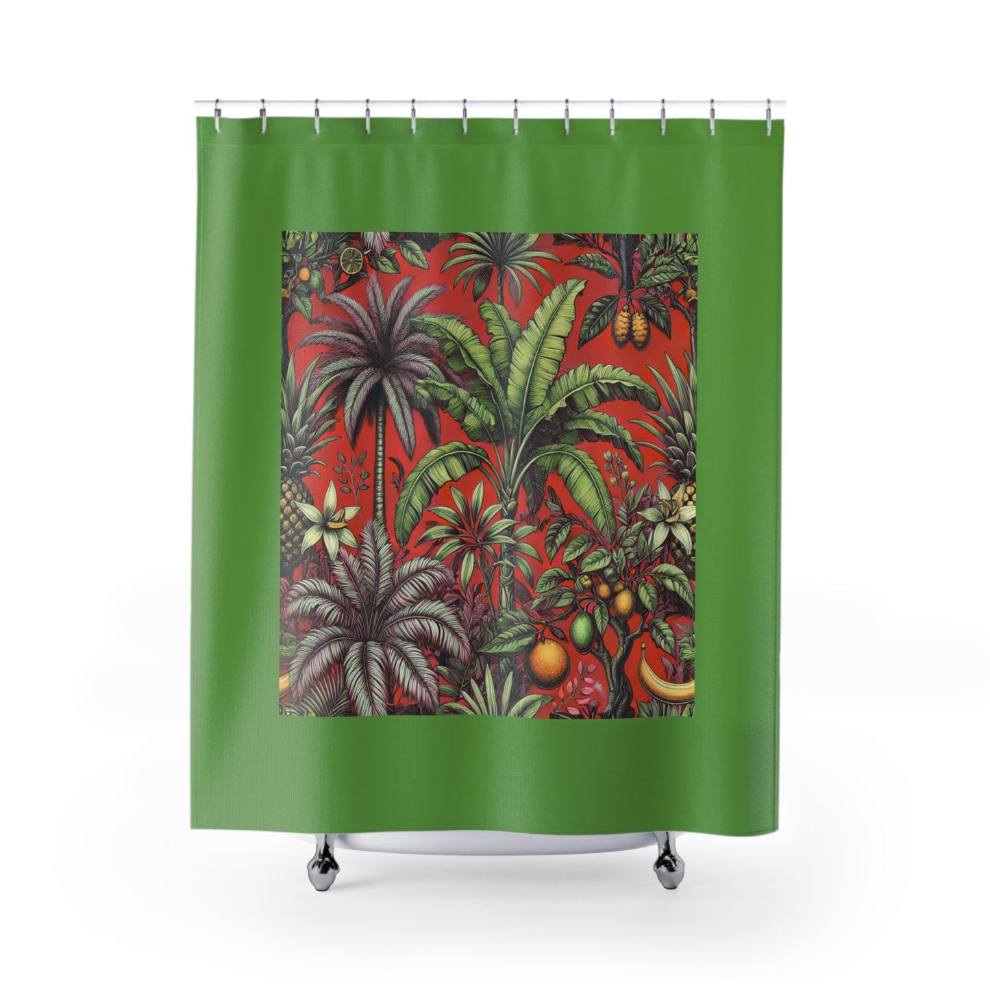Palm Tree Shower Curtain - Ocean Bathroom Decor / Tropical Fruit/Red, Green