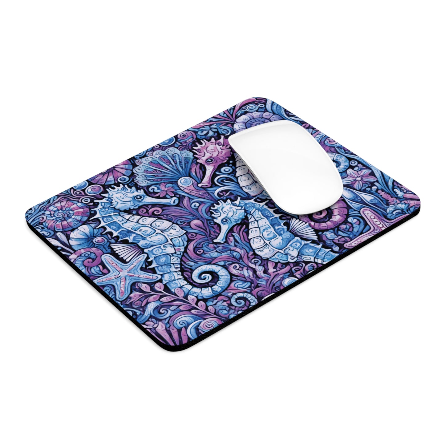 Tropical Mouse Pad, 2 Shapes - Beach Vibes for Home Office & Gamer / Seahorse Trio, Blue