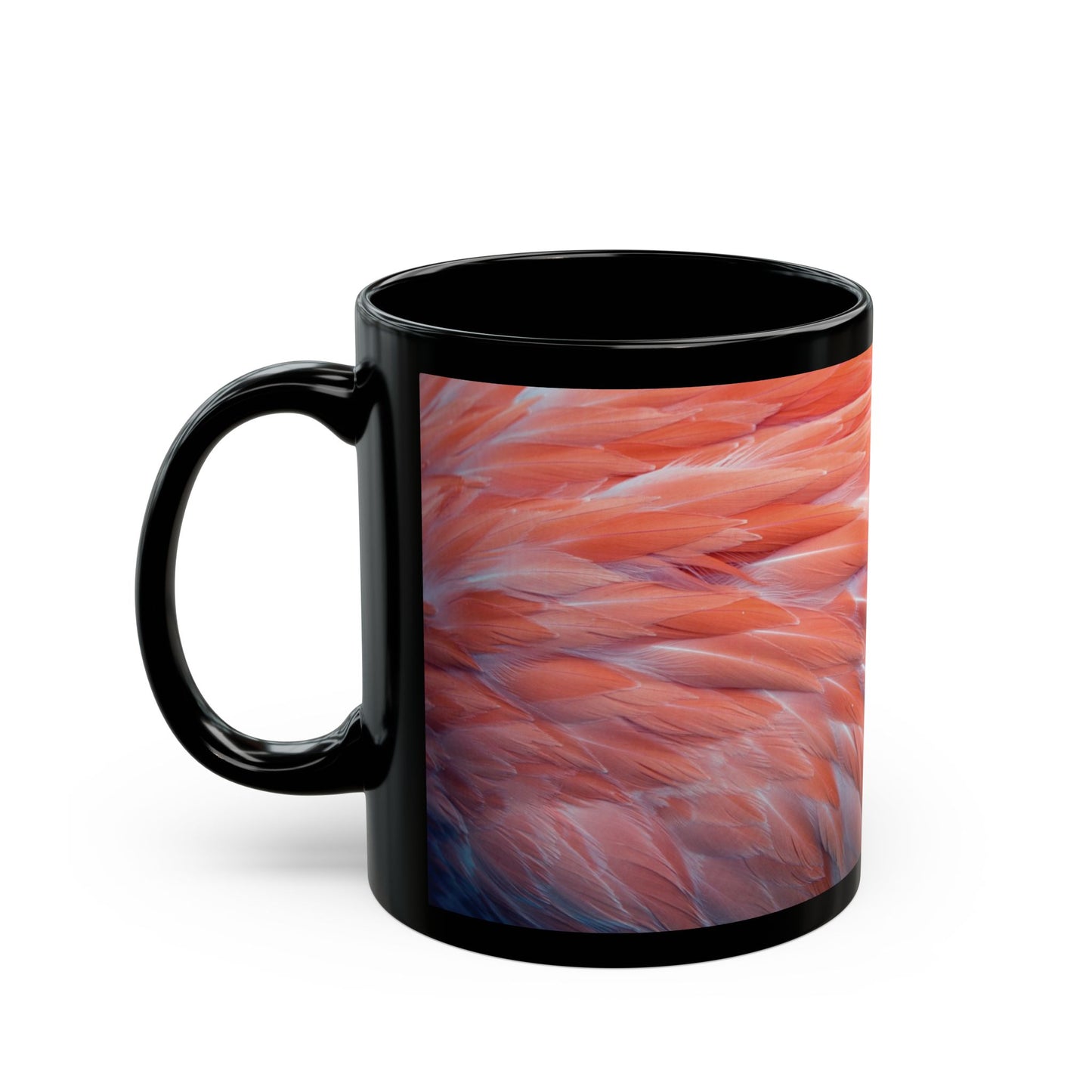 Black Mug (11oz, 15oz), Real Flamingo Feathers