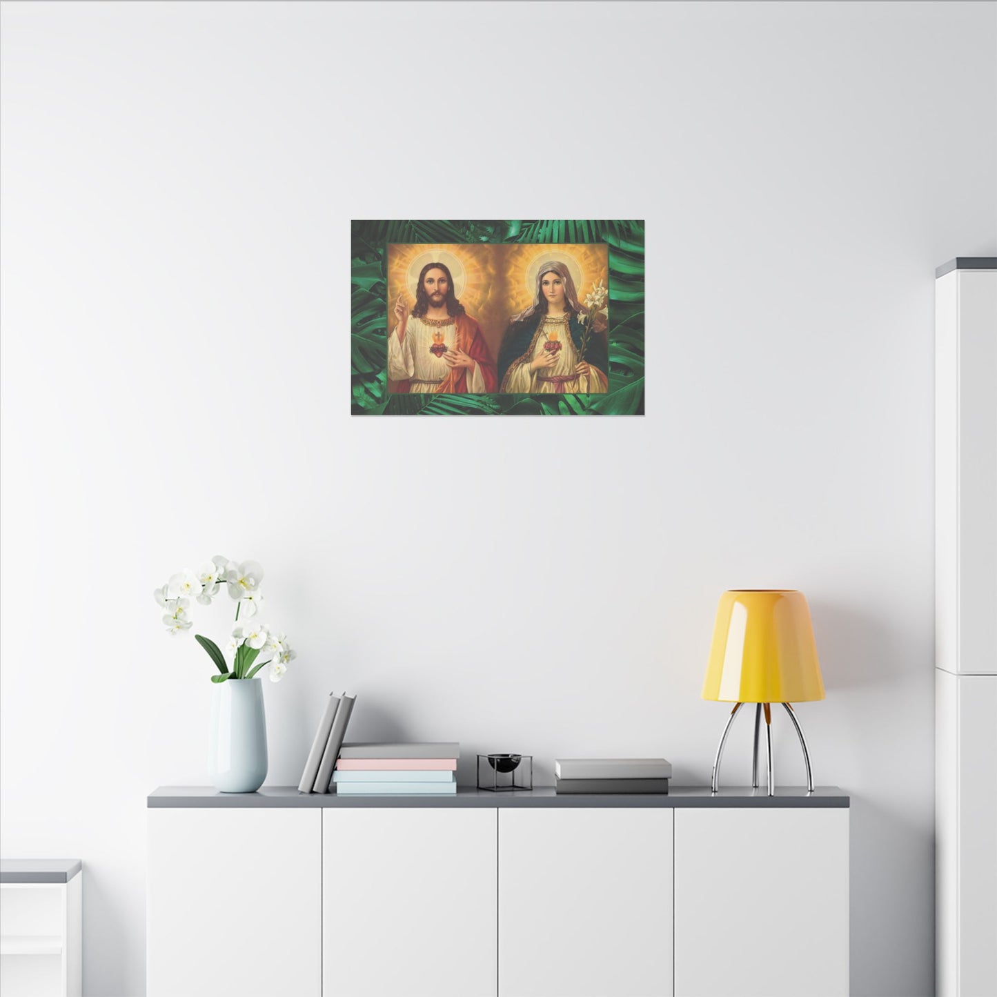 "Tropical Rainforest Jesus and Mary" Religious Canvas Artwork - Stretched Canvas Print / Byzantine Icons