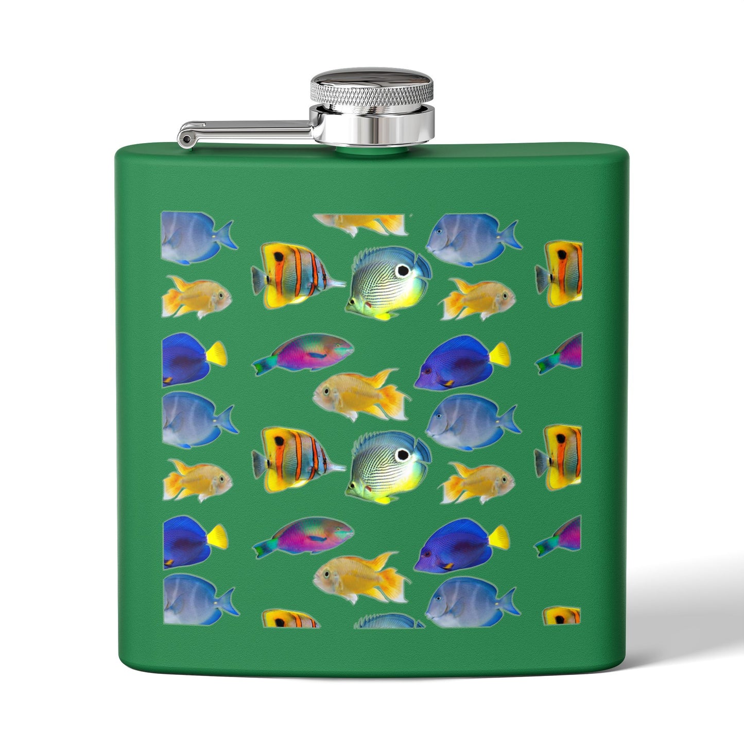 Tropical Stainless Steel 6 oz. Flask, Many Colors – School of Fish
