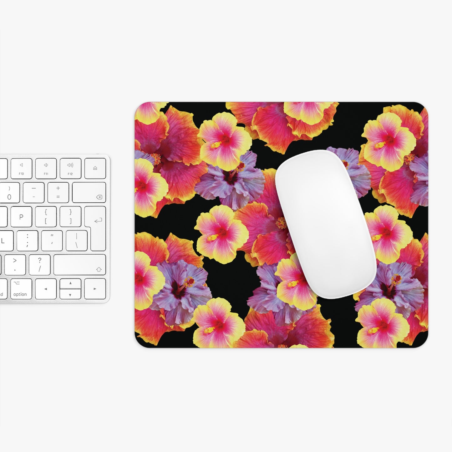 Tropical Mouse Pad, 2 Shapes - Floral Vibes for Home Office & Gamer / Hibiscua Mix, Black