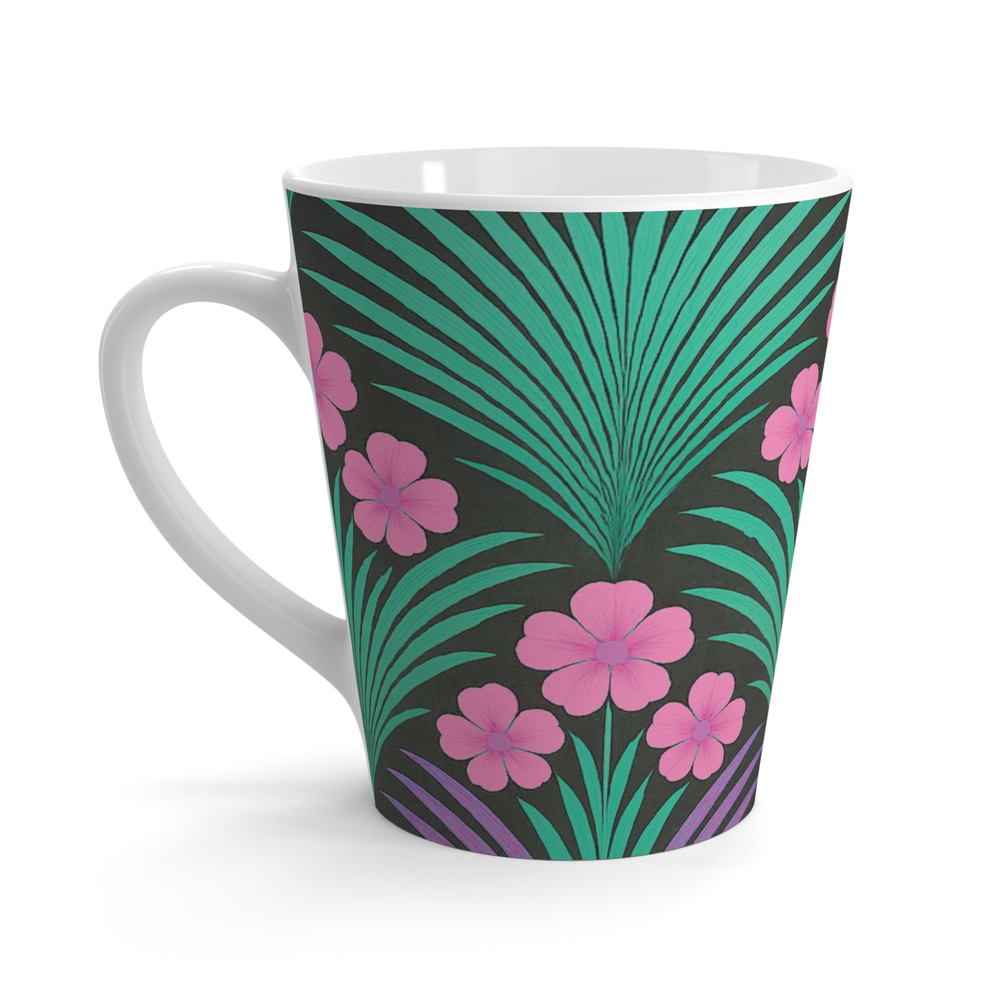 Latte White Mug - Midnight Hibiscus Deco/Pink