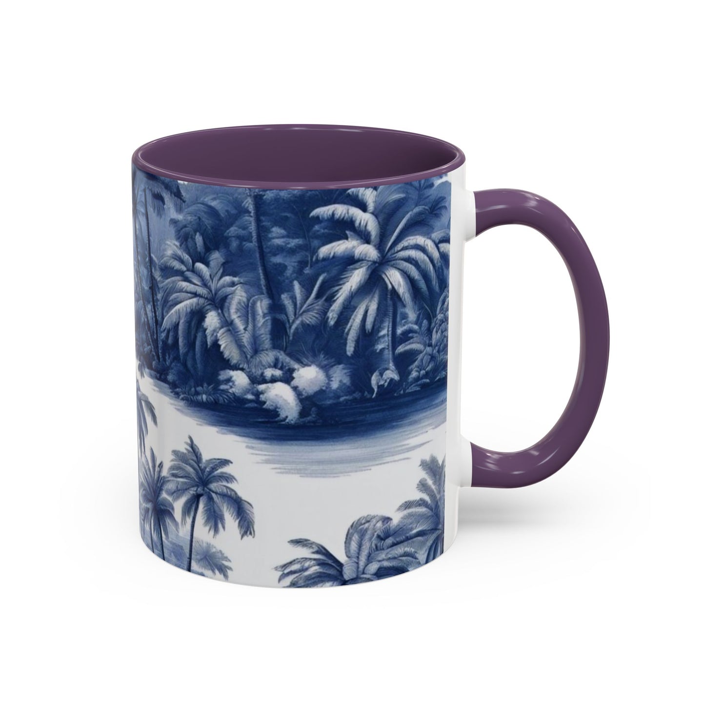 Accent Coffee Mug (11, 15oz), 8 Colors - Tropical Toile Blue/White