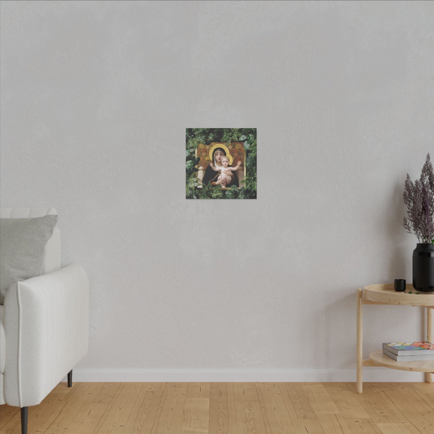 "Tropical Madonna of Lilies" Religious Canvas Artwork - Stretched Canvas Print / Virgin Mary & Jesus