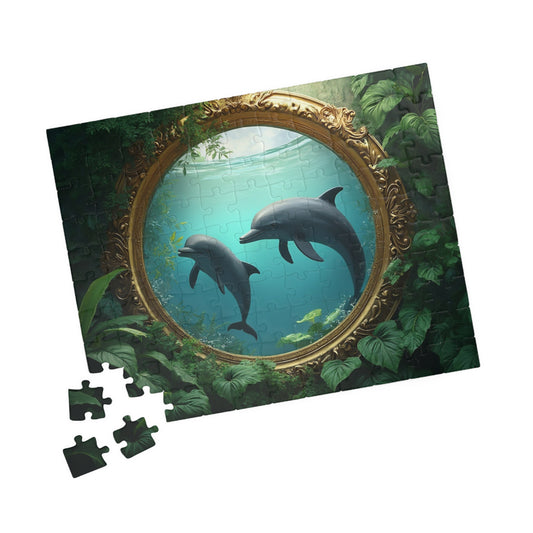 Framed Dolphins Tropical Puzzle, 4 Sizes - Relaxing Jigsaw for Island Vibes