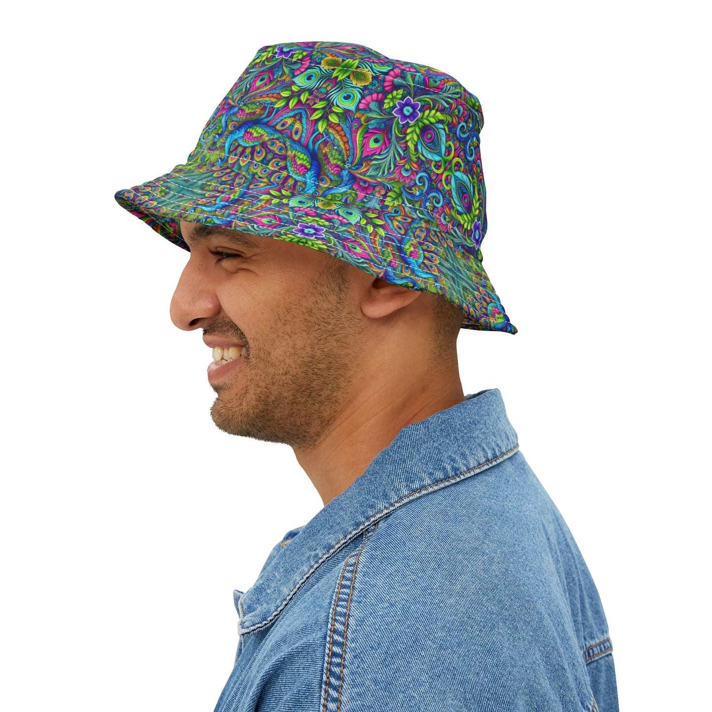 Tropical Polyester Bucket Hat, 2 Sizes - Peacock Prism