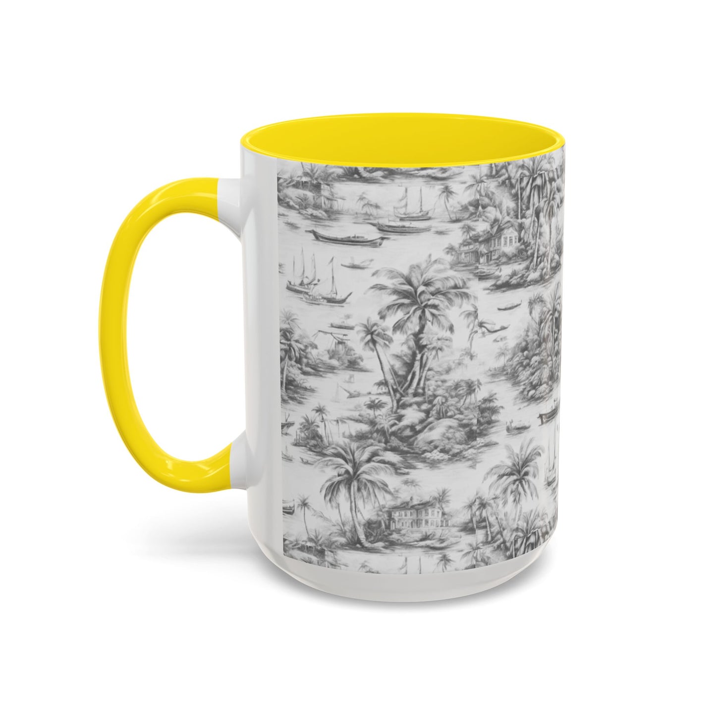 Accent Coffee Mug (11, 15oz), 8 Colors - Tropical Toile #1, soft black