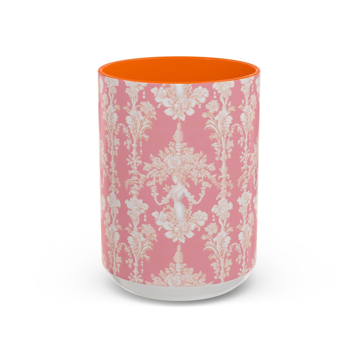 Accent Coffee Mug (11, 15oz), Pearl Lady Toile/Hibiscus Pink Repeat, Various Colors