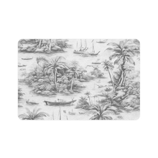Pet Food Mat (12x18), Tropical Toile #1, Soft Black