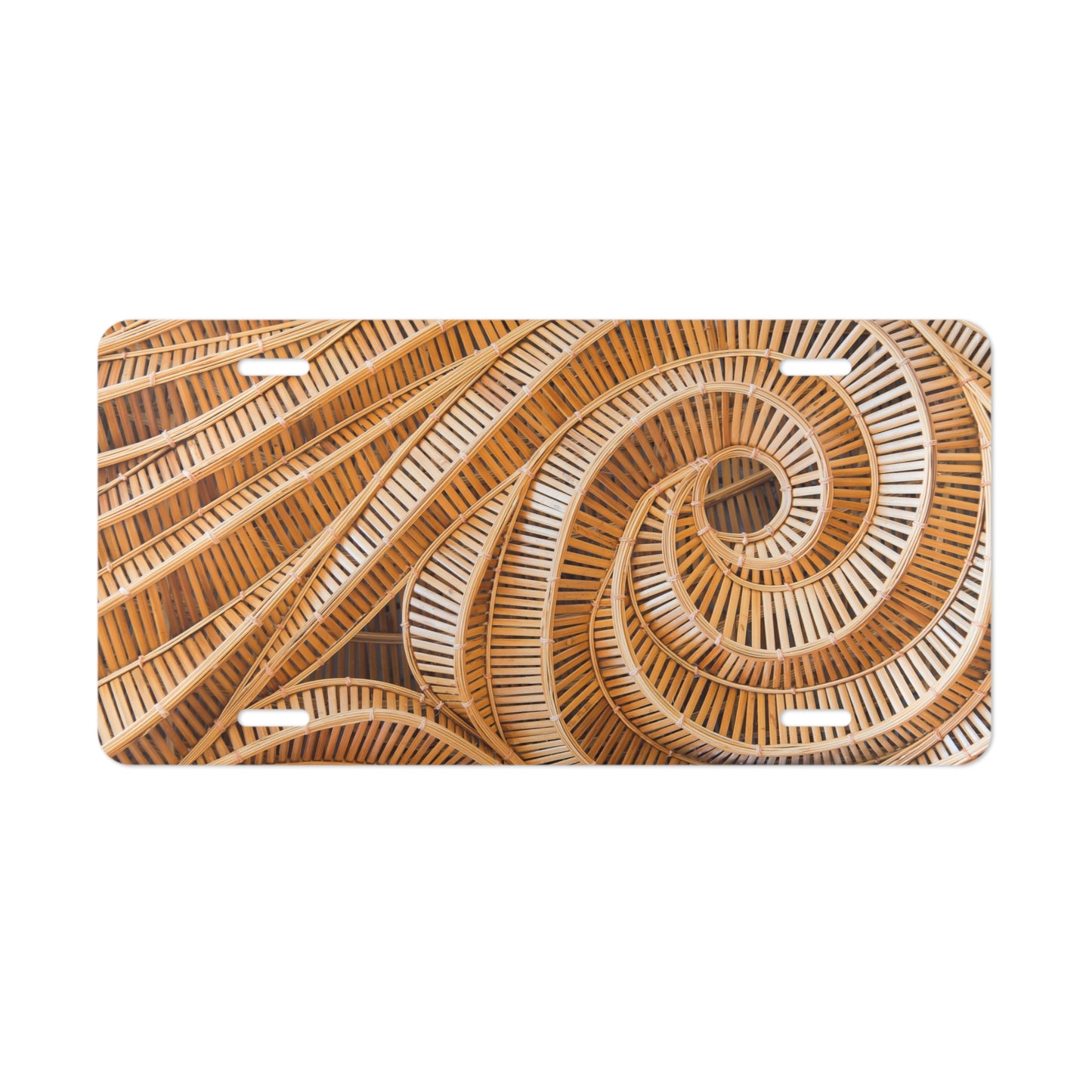 Natural Bamboo Spiral Vanity Plate - Tropical Design for Cars, Trucks, and Decor