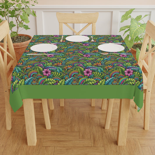 Rainforest Blooms/Green ~ Square Tablecloth, 55" x 55"