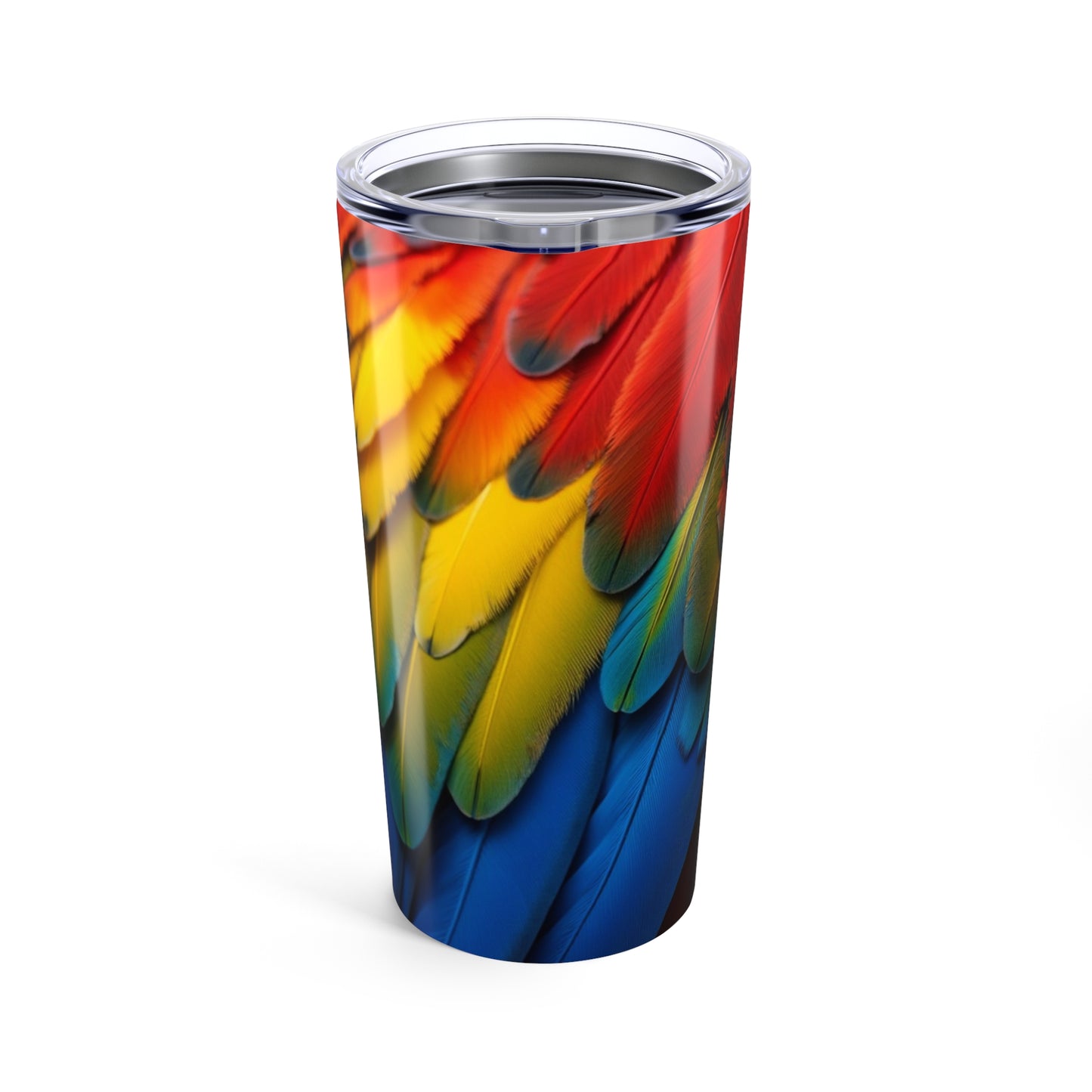 20oz Tropical Glossy Tumbler, Stainless Steel / Parrot Macaw Feathers
