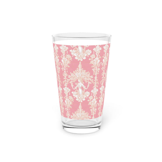 Pint Glass, 16oz, Pearl Lady Toile / Hibiscus Pink