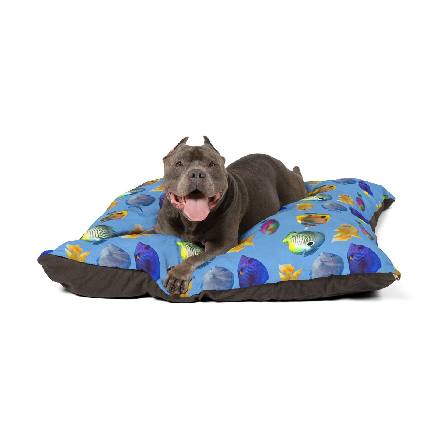 Pet Bed - Cozy and Fun Dog or Cat Bed for Beach Lovers / School of Fish, Lt. Blue