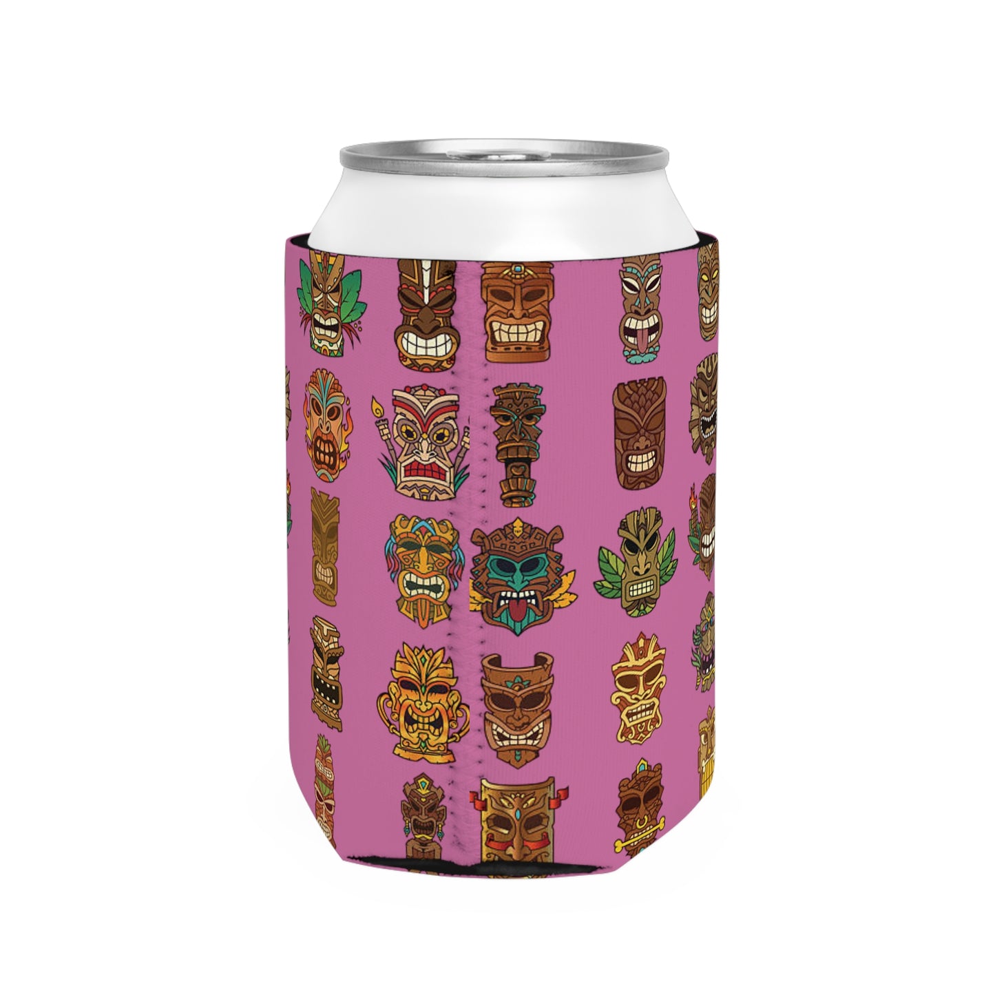 Tiny Tiki Dudes/Lt. Pink Can Cooler Sleeve - Perfect for Outdoor Picnics