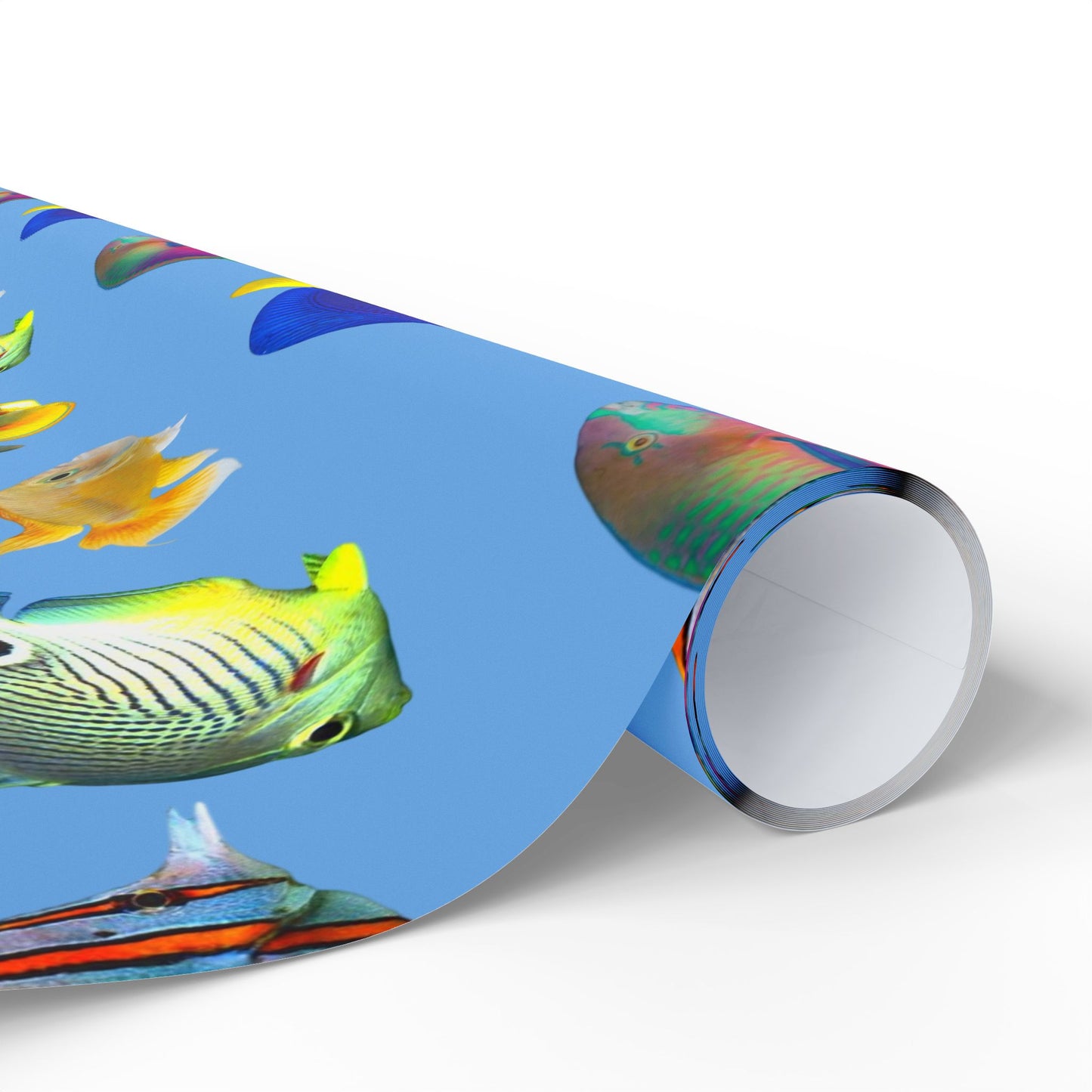 Wrapping Paper - Tropical Gift Wrap for All Occasions, 3 Sizes/2 Finishes / School of Fish, Lt. Blue