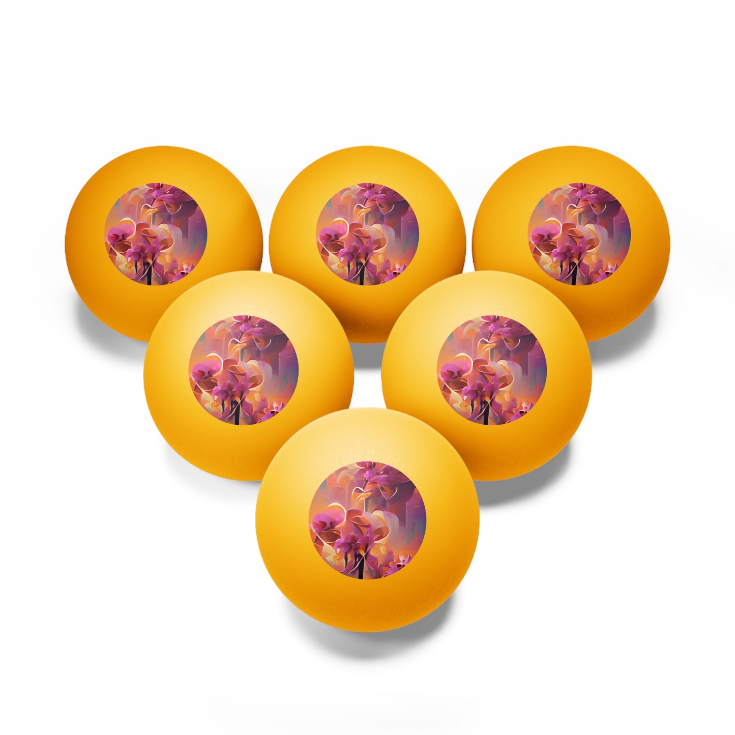 Tropical Paradise Ping Pong Balls - 6 Pack with Fantasy Orchids/Orange