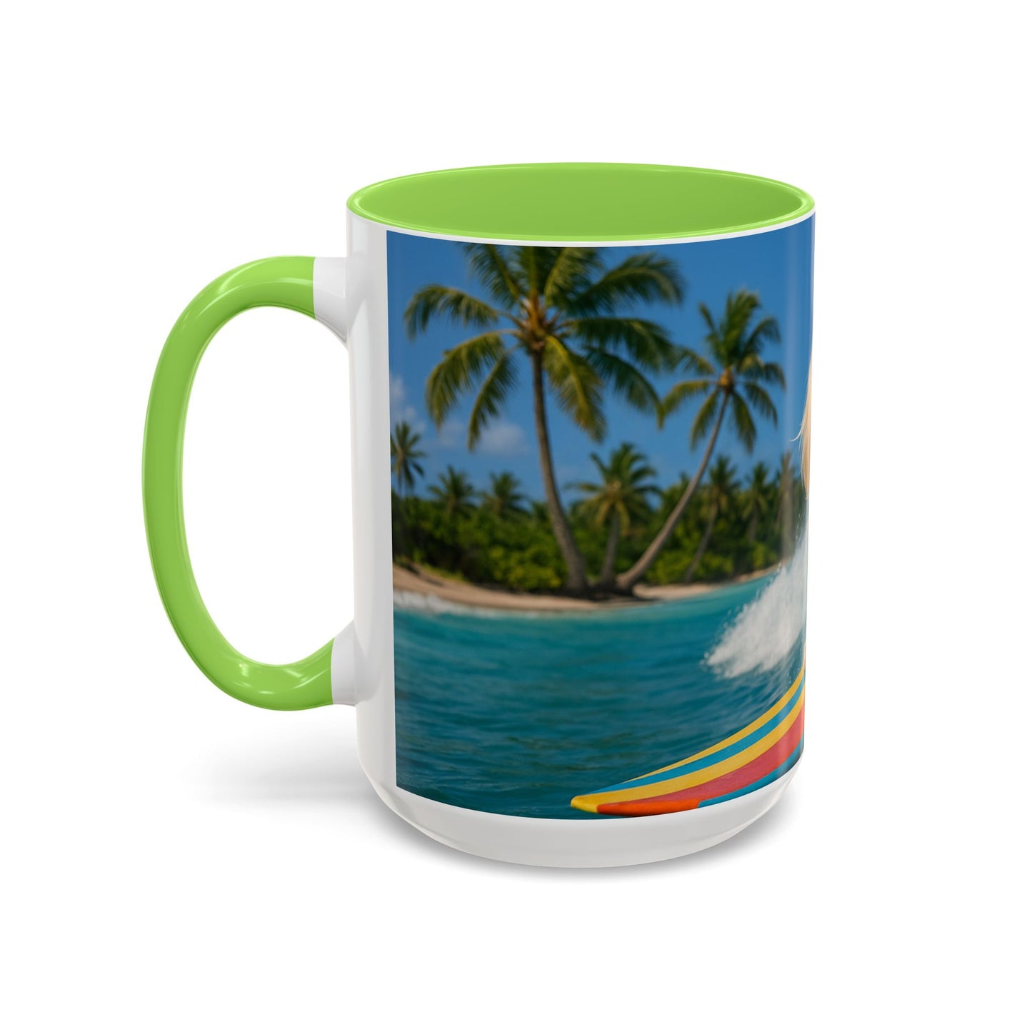 Vibrant Beach Coffee Mug - 11oz & 15oz / Puppy Ariel the Dog Surfer