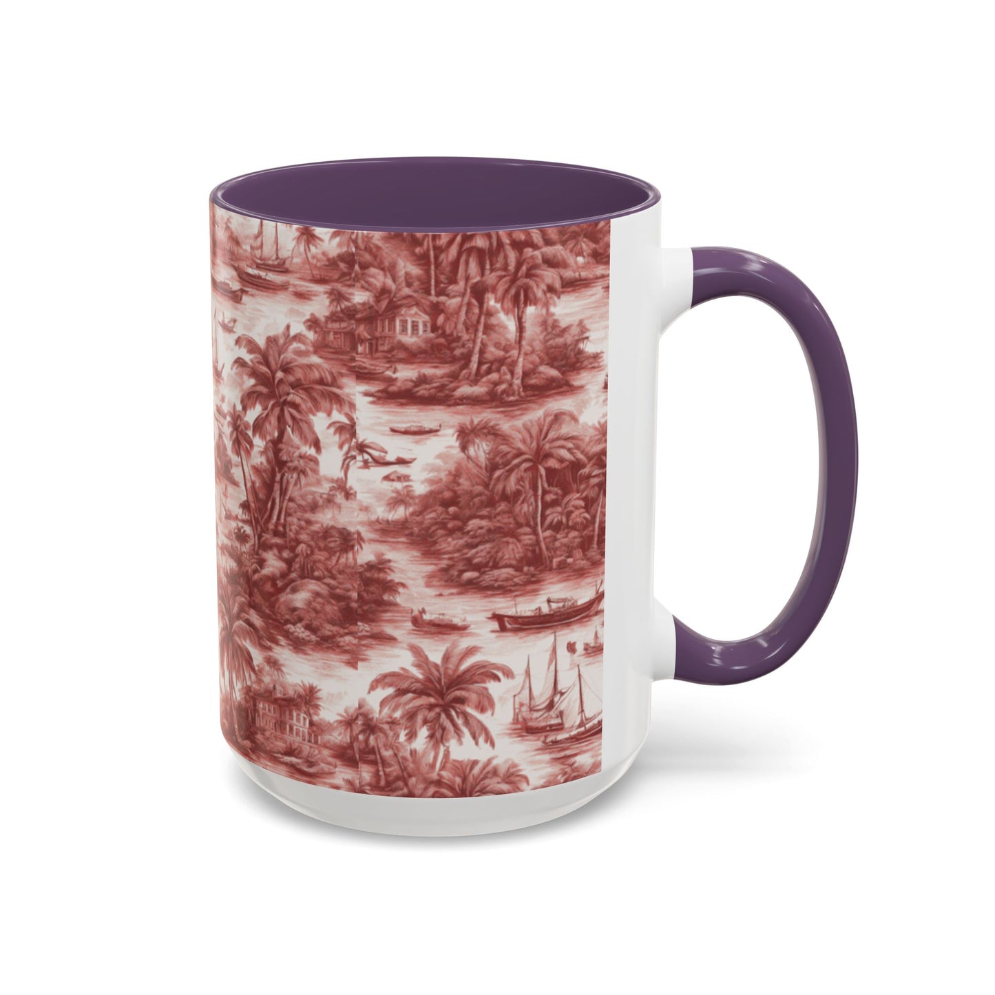 Accent Coffee Mug (11, 15oz), 8 Colors - Tropical Toile #1, russet