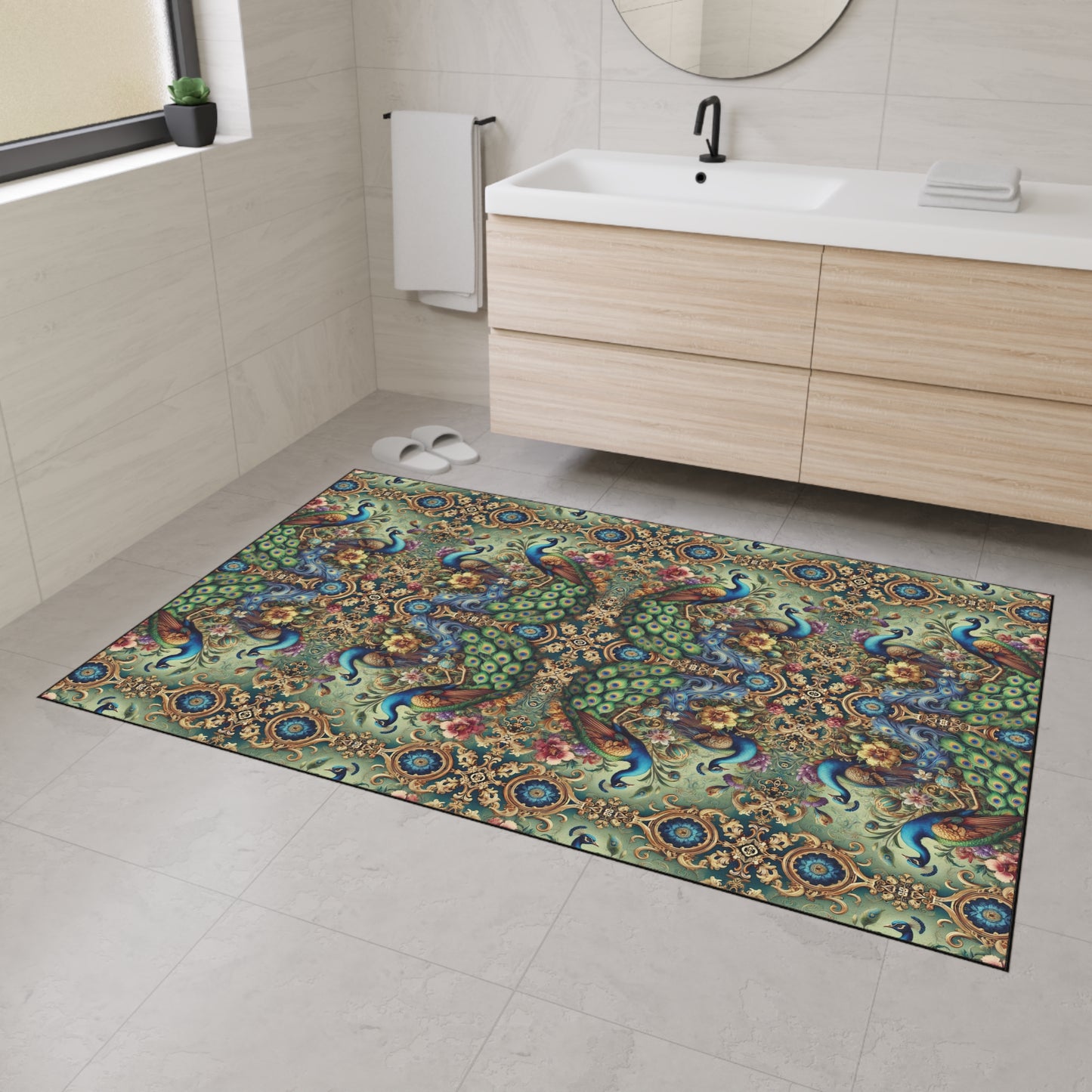 Heavy Duty Floor Mat, 5 Sizes – Tropical Area Rug for Home Décor / Kaleido Peacock Royals