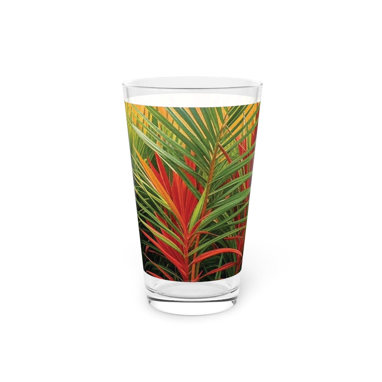 Pint Glass, 16oz - Red Flame Palm