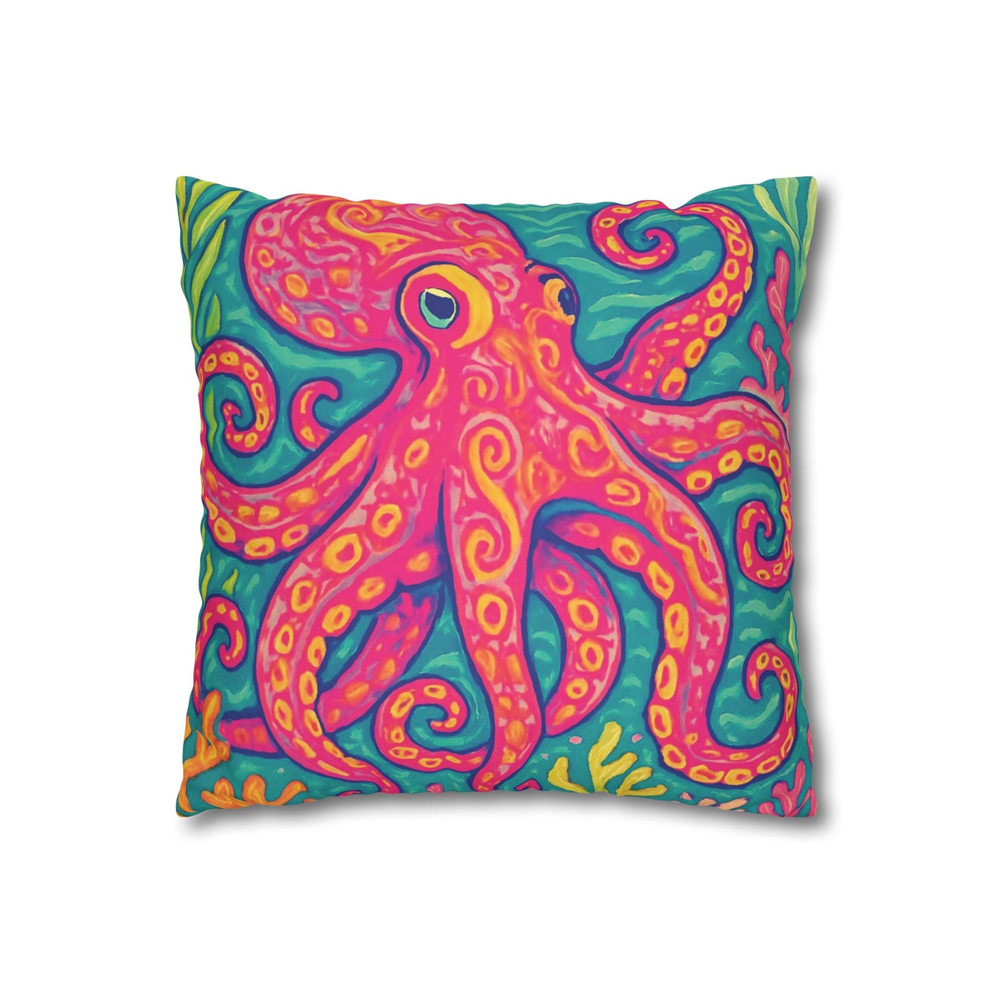 Faux Suede Square Pillowcase - Red Kraken Joe