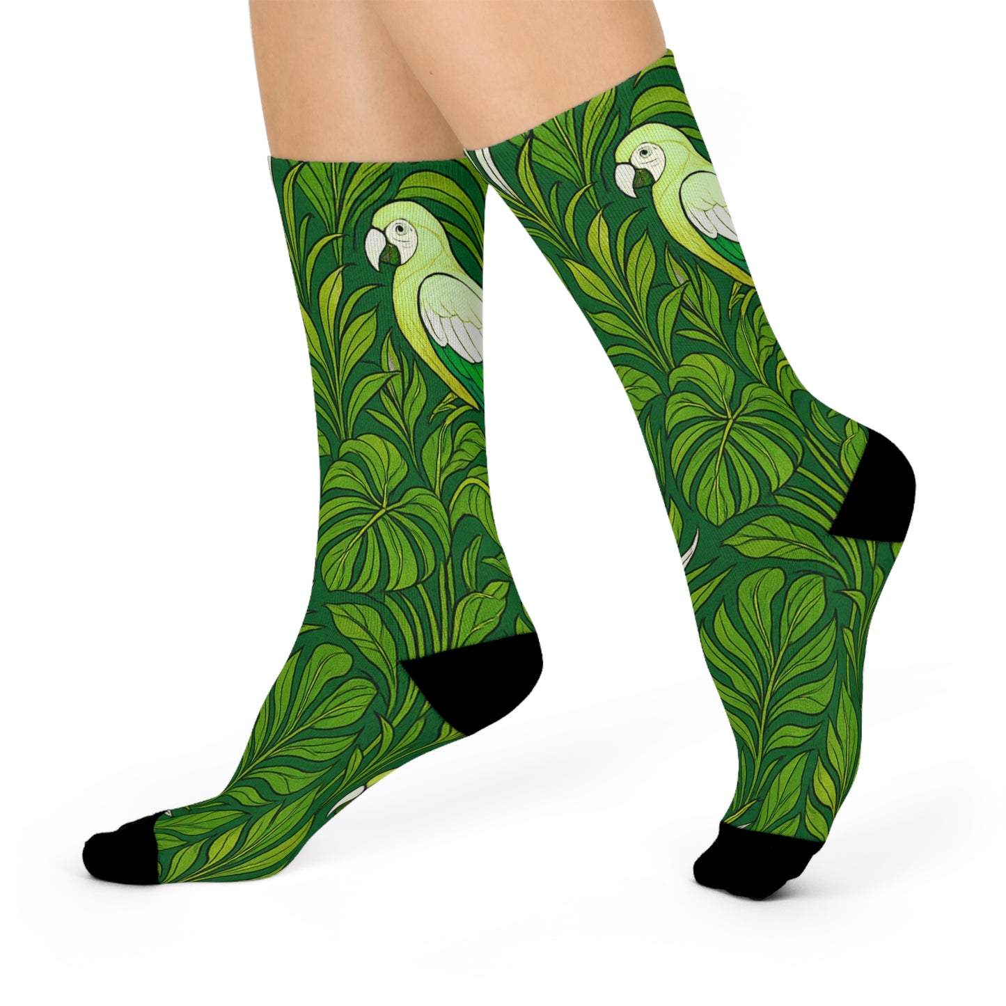 Cushioned Crew Socks - Parrot Family, Lime