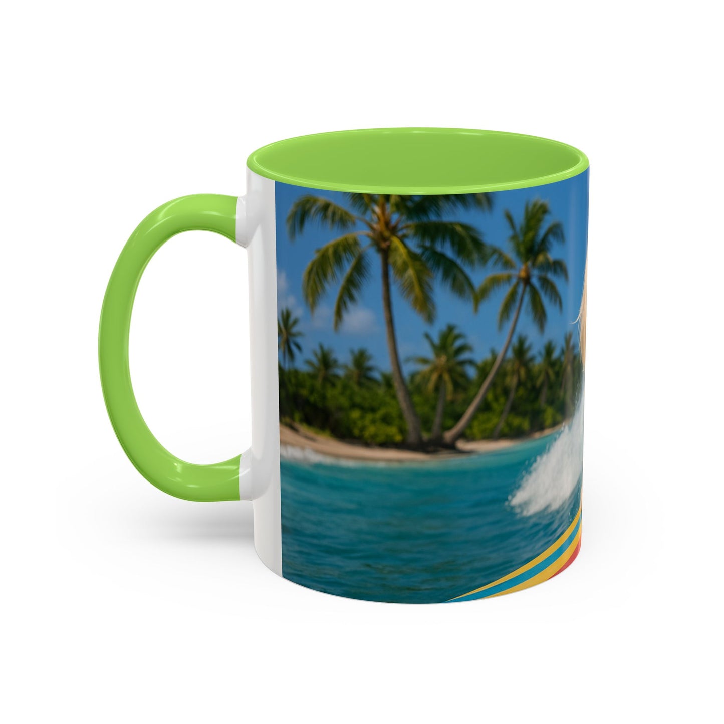 Vibrant Beach Coffee Mug - 11oz & 15oz / Puppy Ariel the Dog Surfer