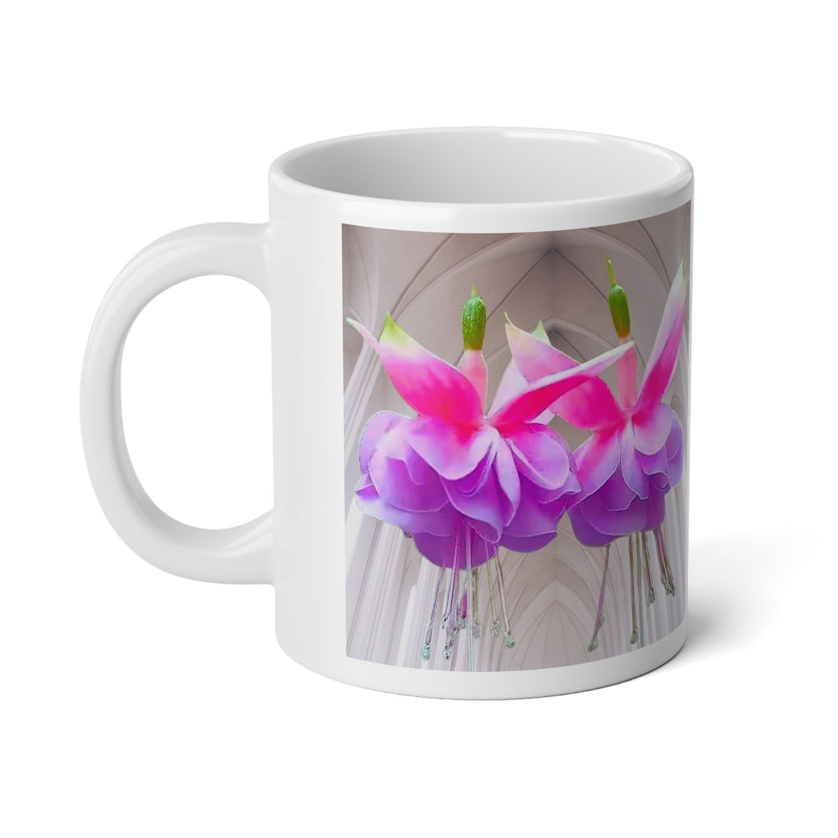 Jumbo Mug, 20oz, Gothic Two Purple Fuschias | Tropical Coffee Cup