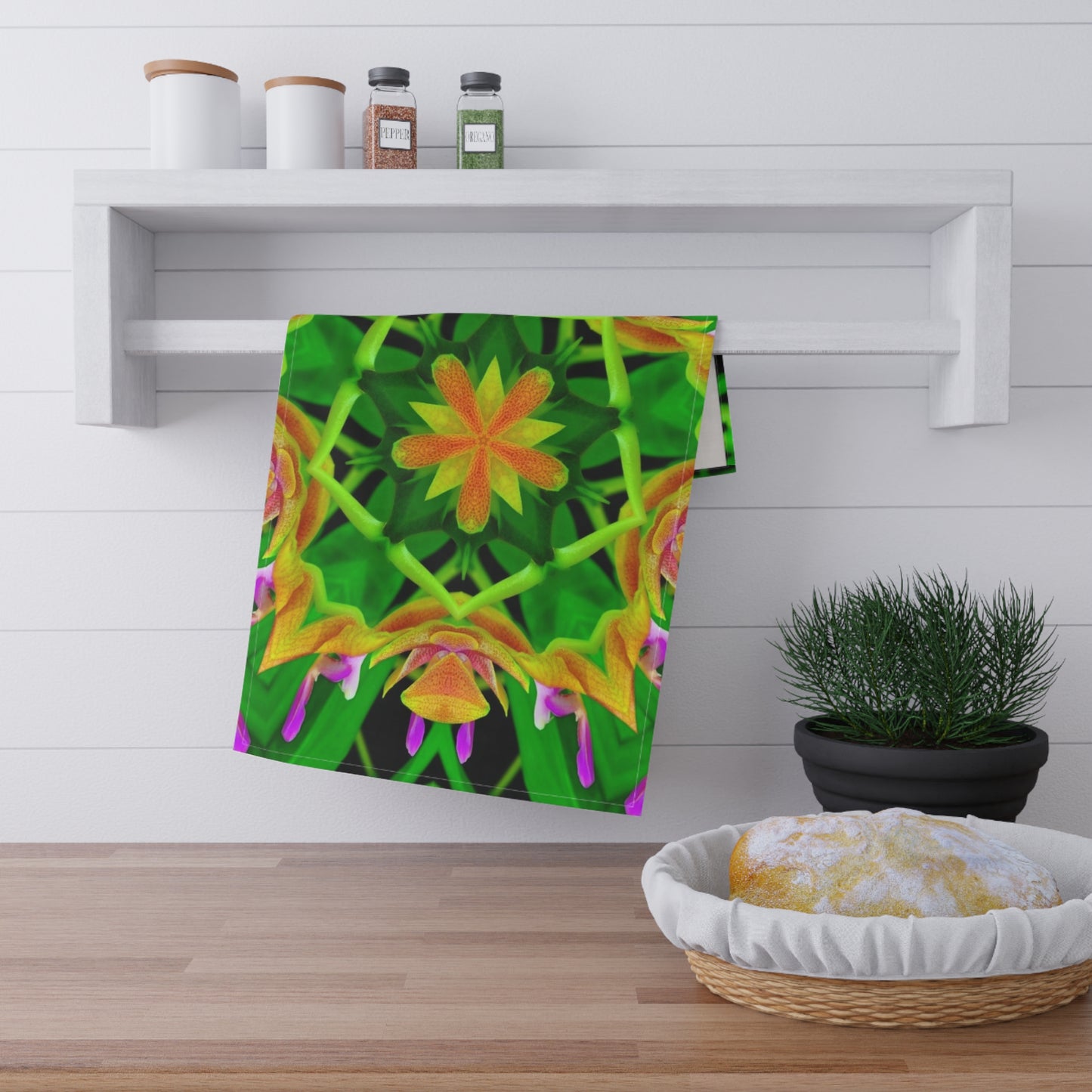 Tea Towels (cotton, poly), Orchid Kaleidoscope #2