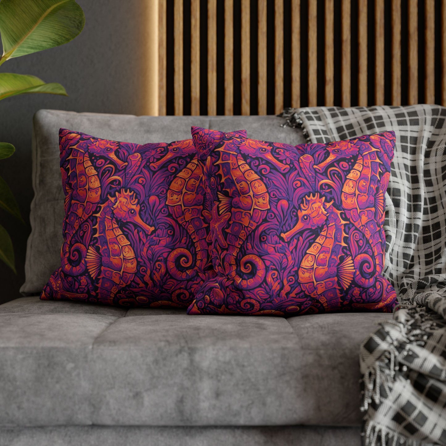 Faux Suede Square Pillowcase - Seahorse Trio, Heatwave