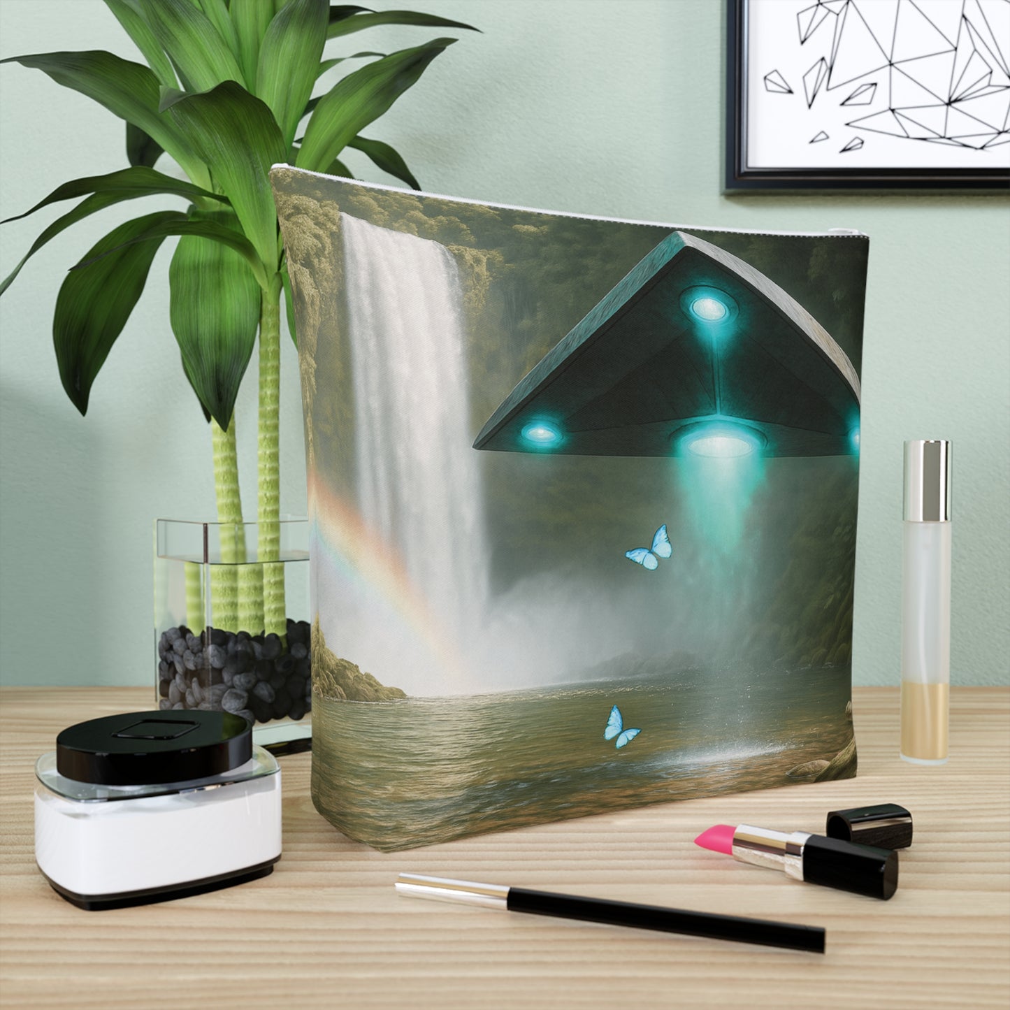 Tropical Cotton Cosmetic Bag, Makeup Pouch, 5 Sizes / UFO and Waterfall