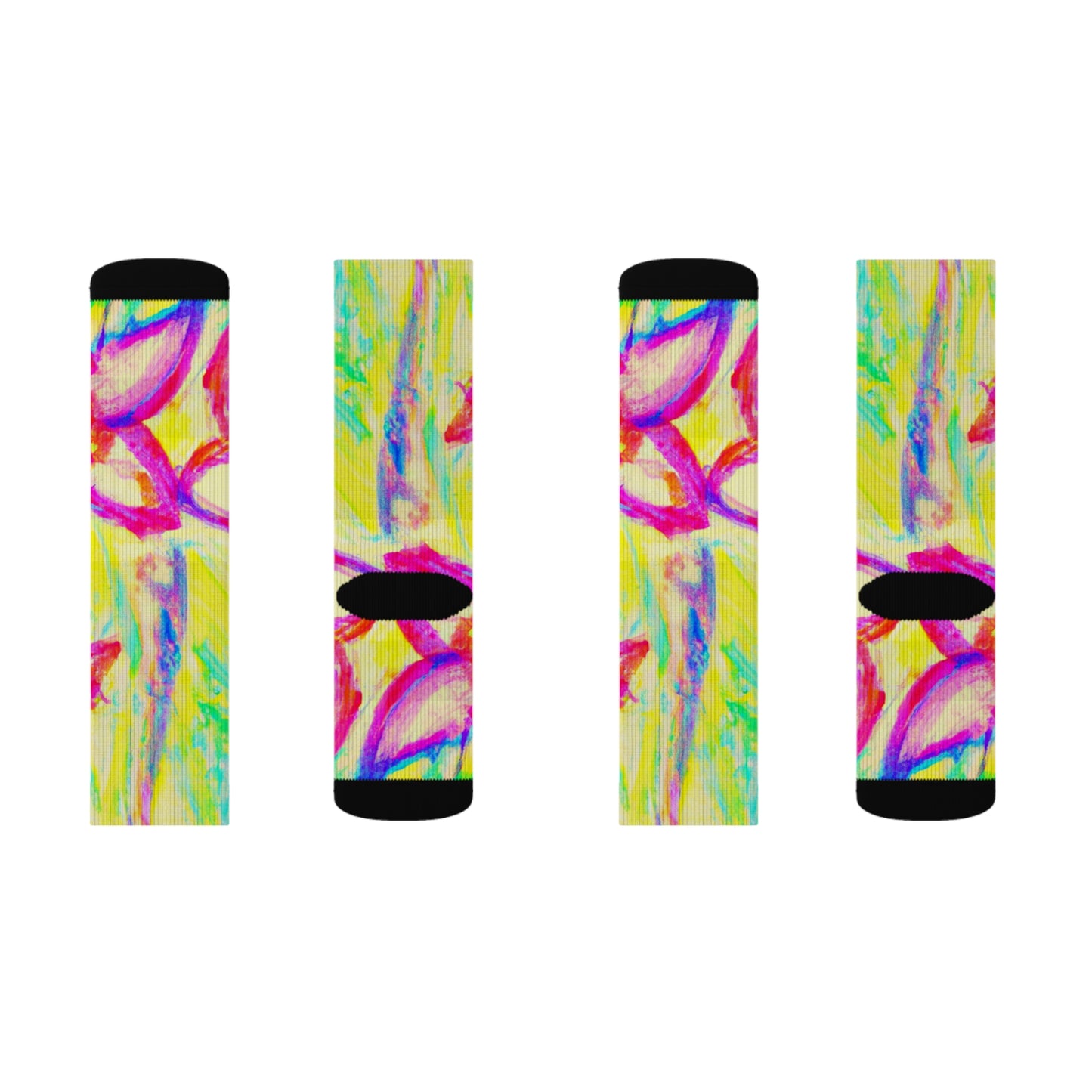 Yellow Tropical Doodles Sublimation Fleece-Lined Socks - Colorful Palm Tree/Flower Design