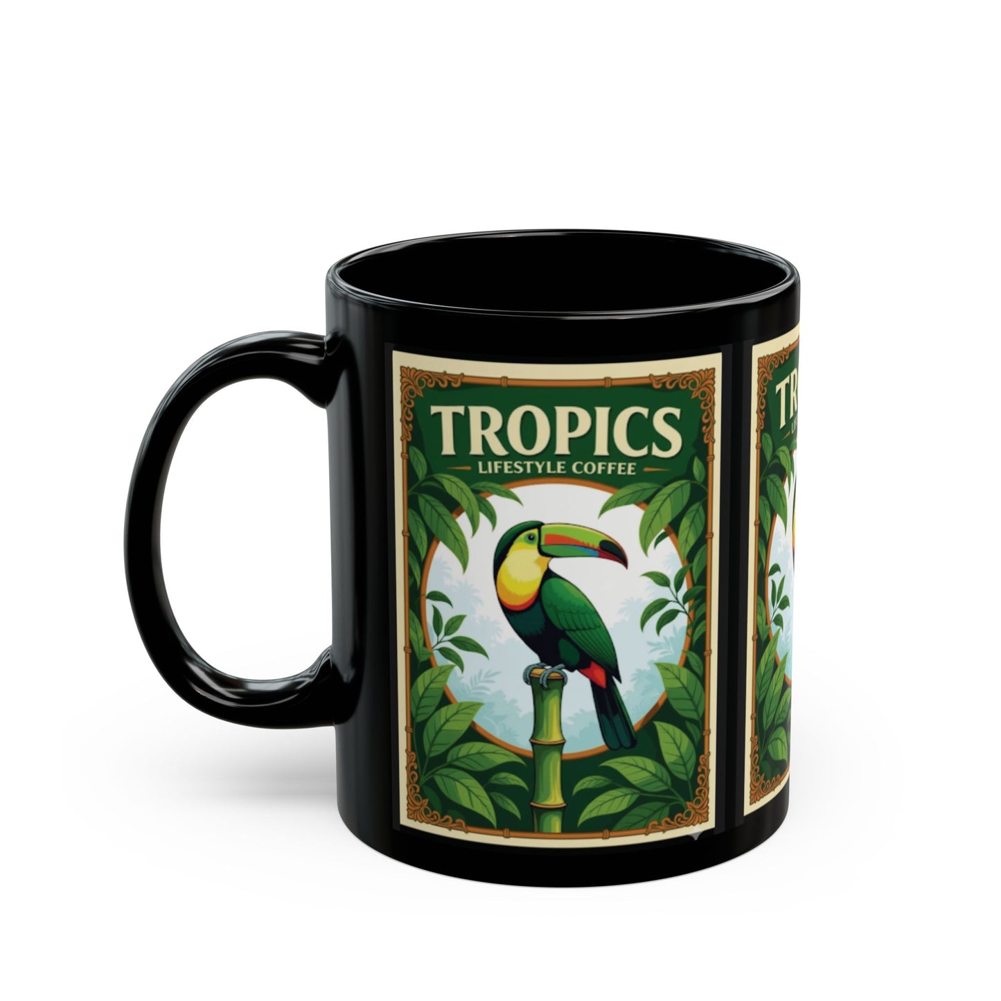 Black Coffee Mug - Parrot Poster /TLCoffee Logo