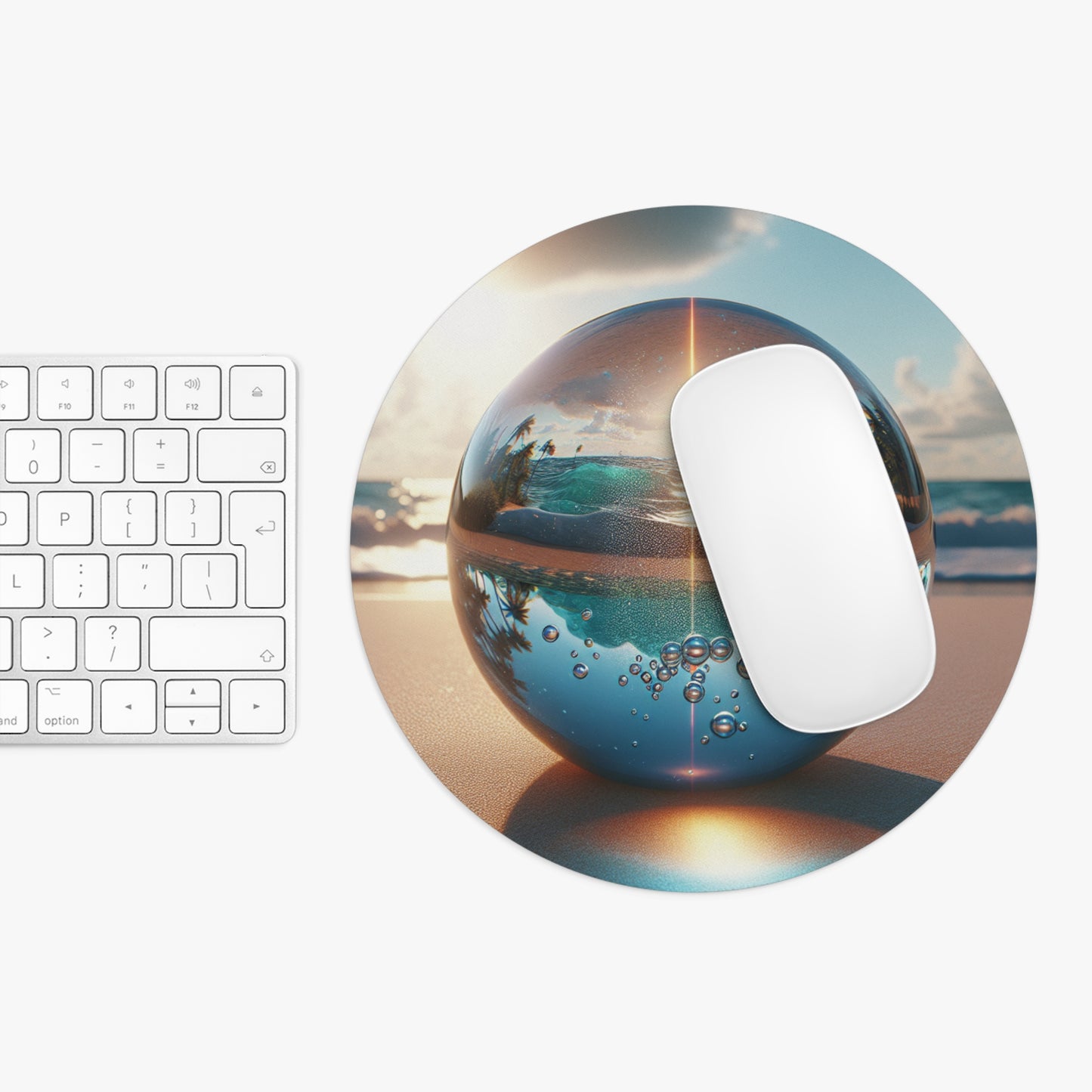 Coastal Mouse Pad, 2 Shapes - Fun Vibes for Home Office & Gamer / Beach Illusion Ball, Sunrise