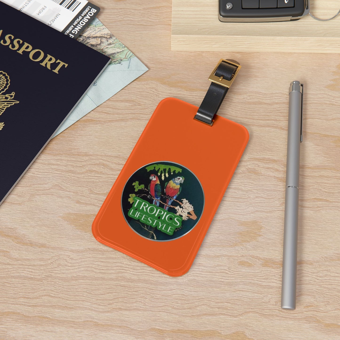 Luggage Tag - Two Brazilian Parrots, orange