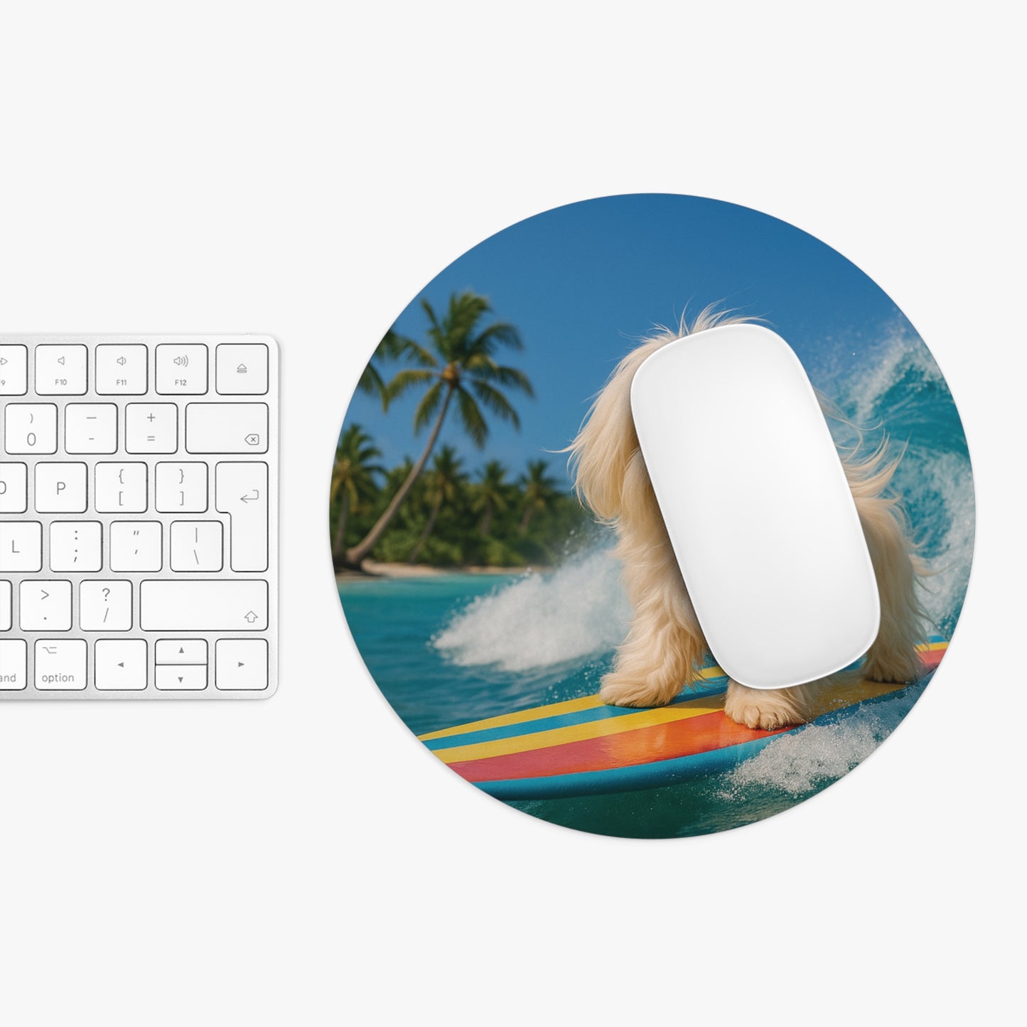 Tropical Mouse Pad, 2 Shapes - Beach Vibes for Home Office & Gamer / Puppy Ariel the Dog Surfer